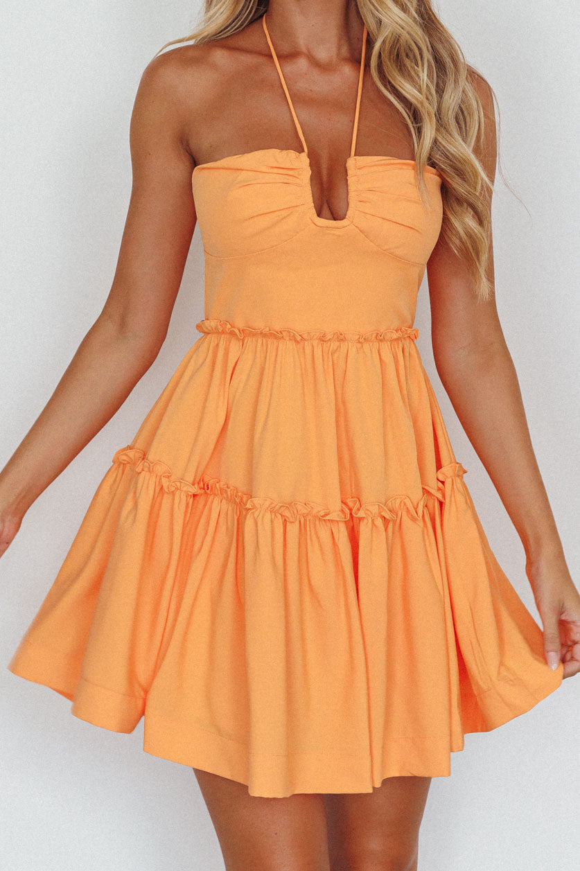 Sherbet Sunset Tied Neck Mini Dress Orange by Selfie Leslie Australia