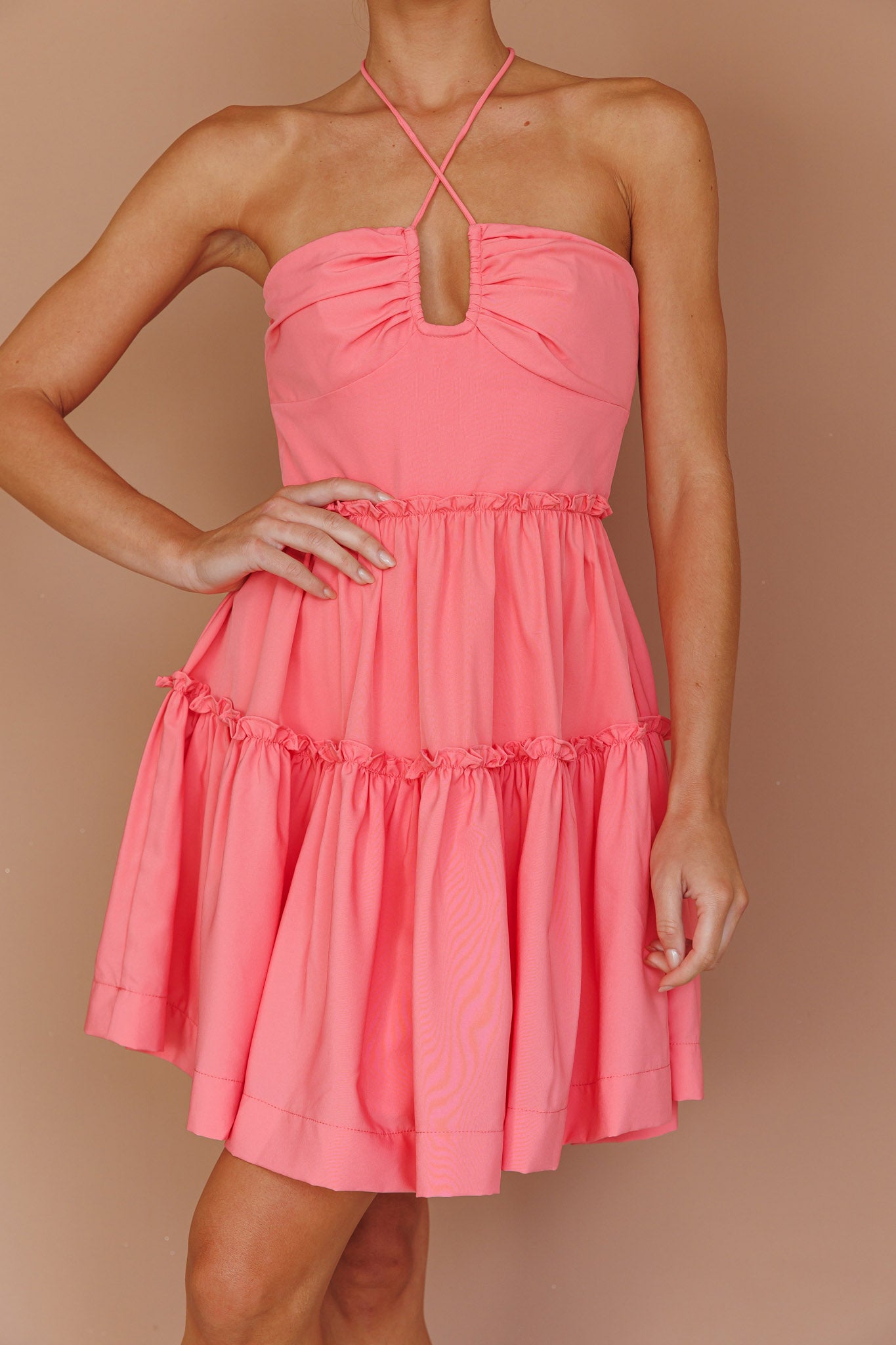 Horizons Frill Trim Mini Dress Pink by Selfie Leslie Australia