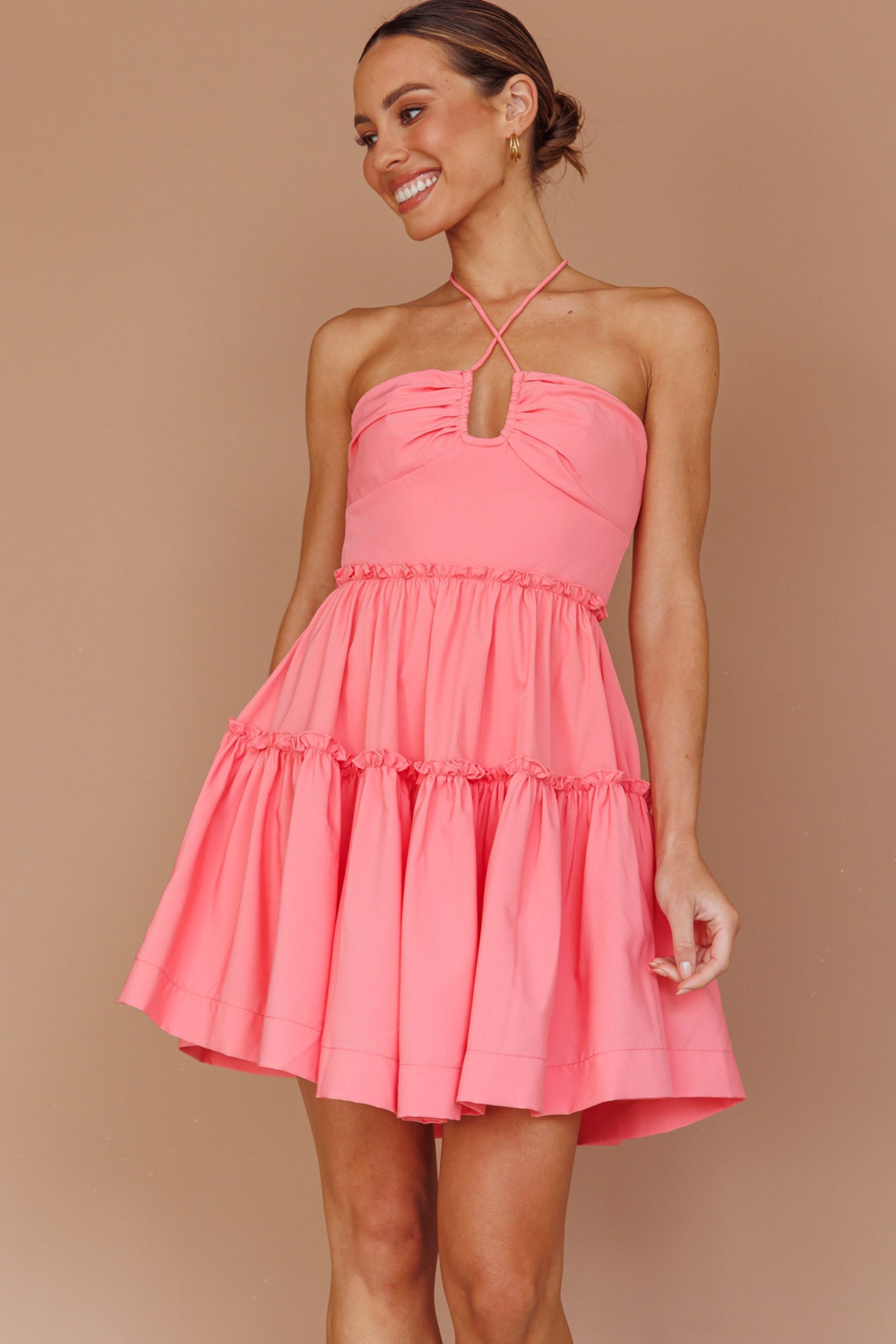 Horizons Frill Trim Mini Dress Pink by Selfie Leslie Australia