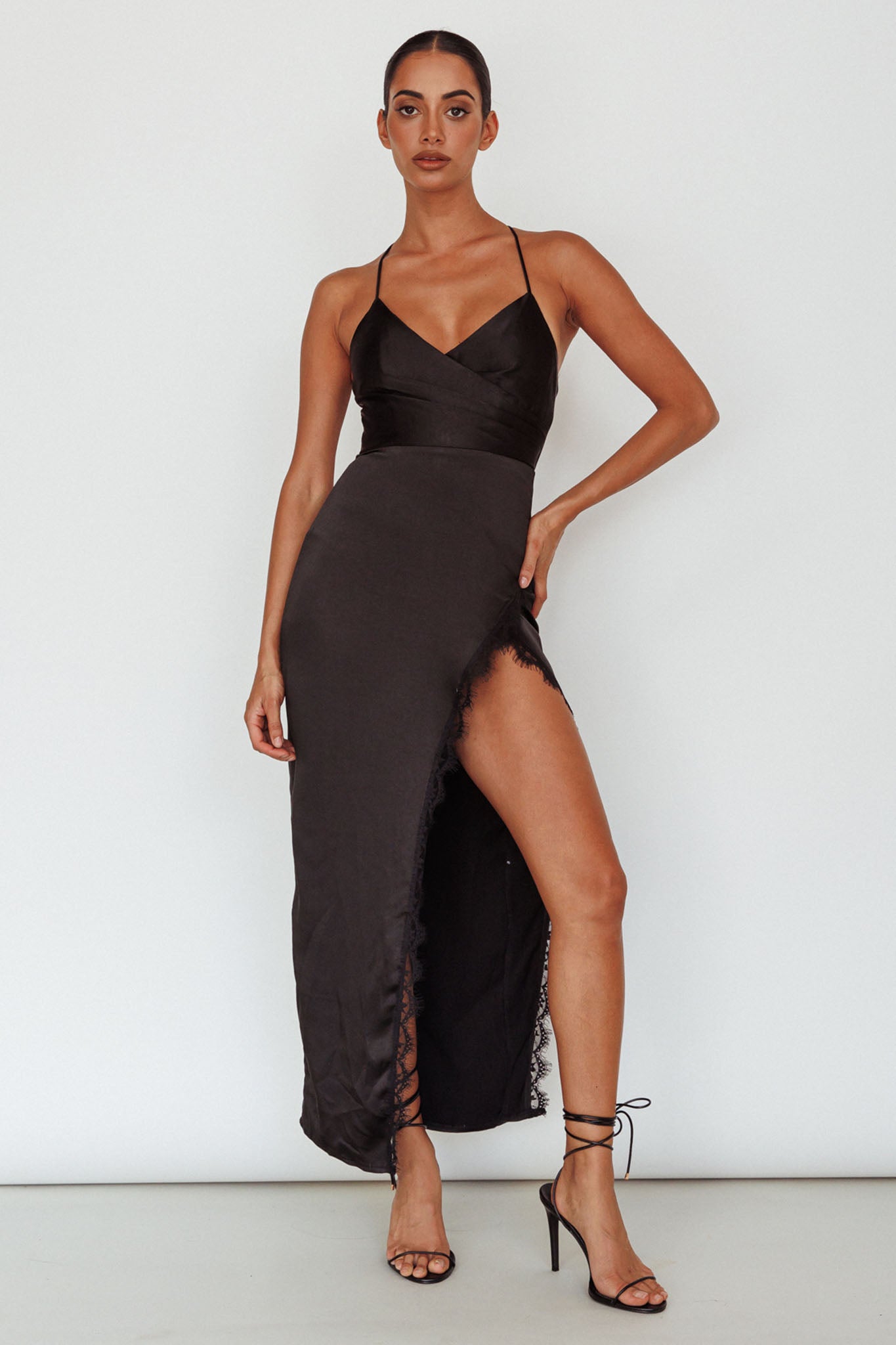 Winter Moon Lace Trim Midi Dress Black by Selfie Leslie Australia