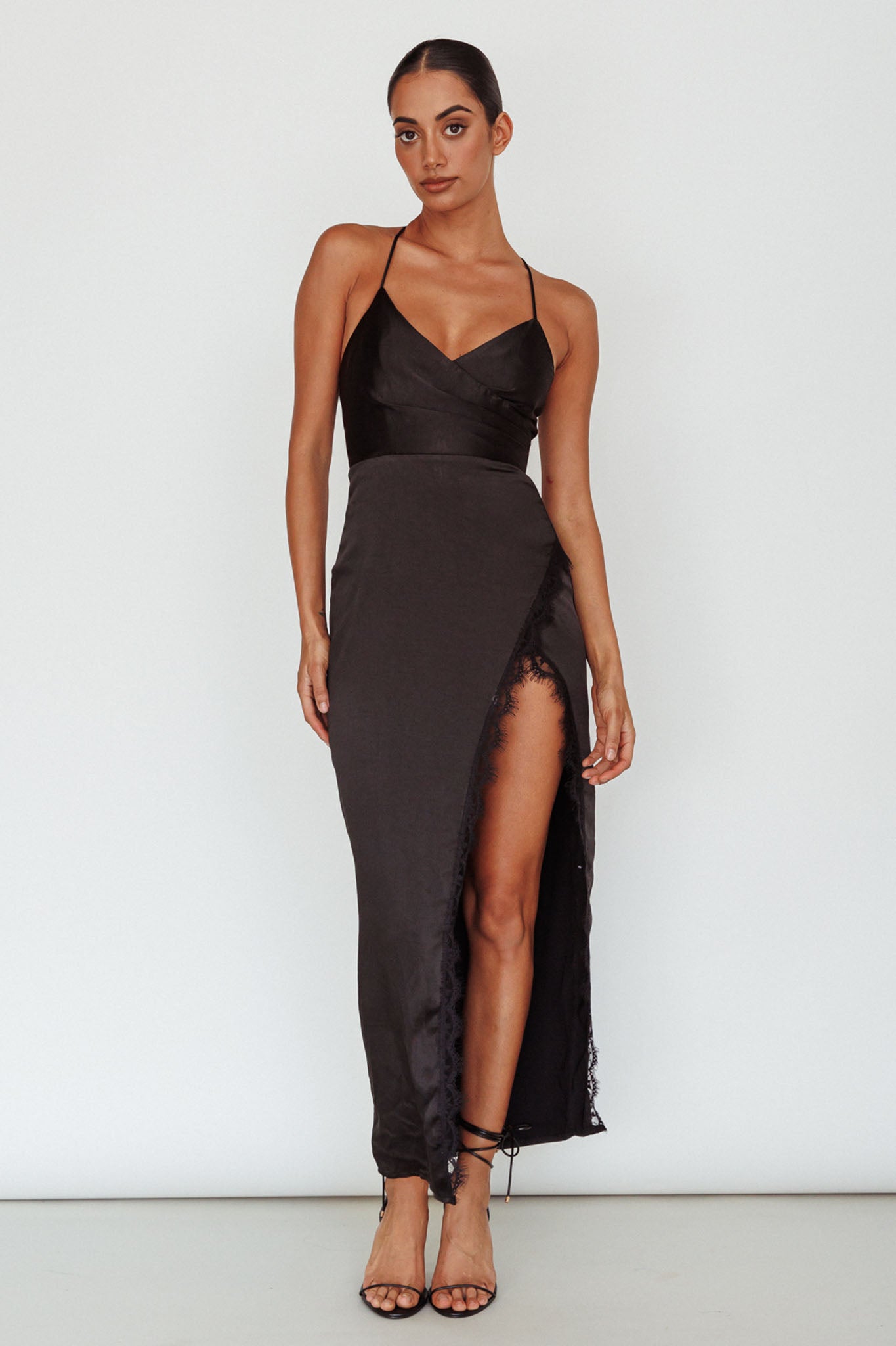 Winter Moon Lace Trim Midi Dress Black by Selfie Leslie Australia