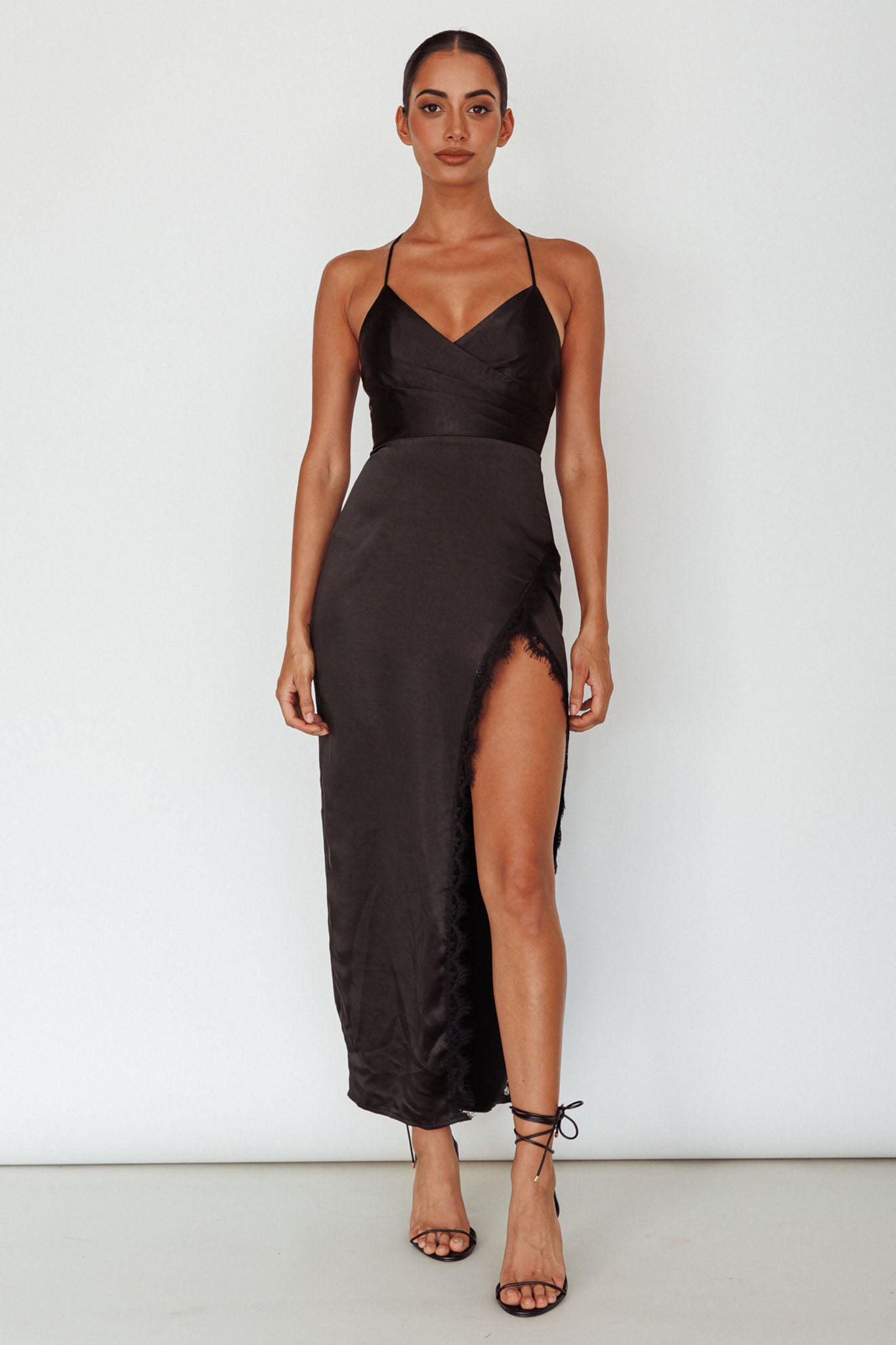 Winter Moon Lace Trim Midi Dress Black by Selfie Leslie Australia