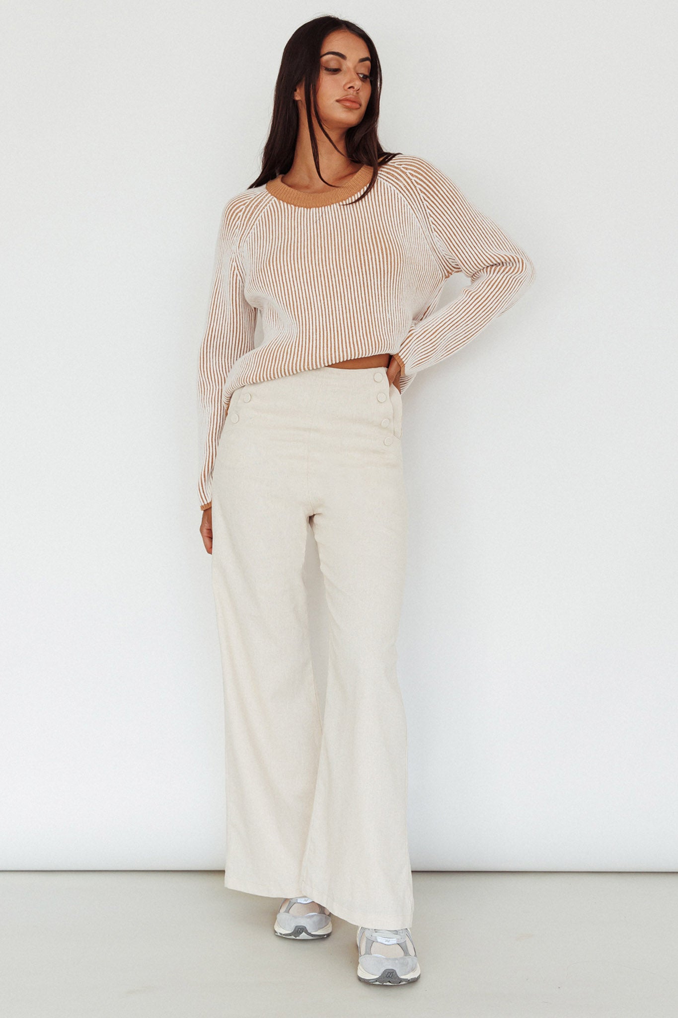 Lyris Button Detail Wide Leg Pants Natural by Selfie Leslie Australia