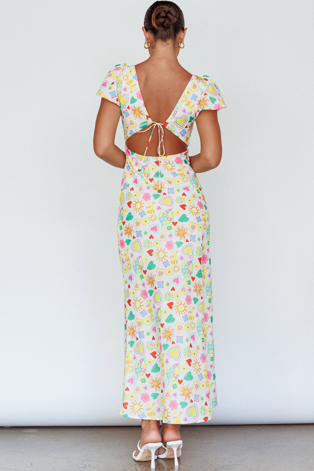 Long Summer Flutter Sleeve Maxi Dress Printed White by Selfie Leslie Australia