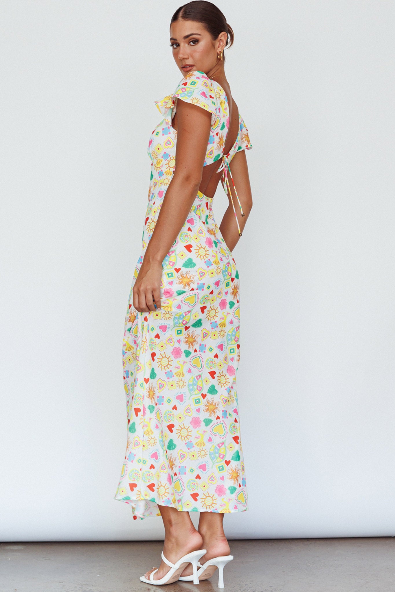 Long Summer Flutter Sleeve Maxi Dress Printed White– Selfie Leslie Australia