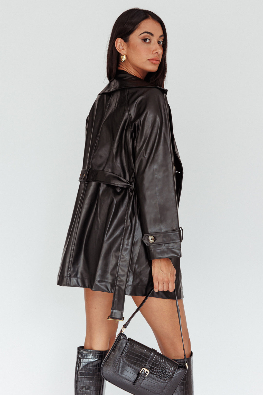 Noa Faux Leather Belted Jacket Black by Selfie Leslie Australia