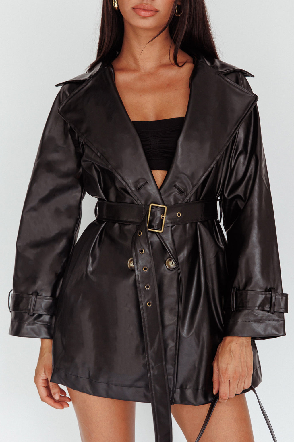 Noa Faux Leather Belted Jacket Black by Selfie Leslie Australia