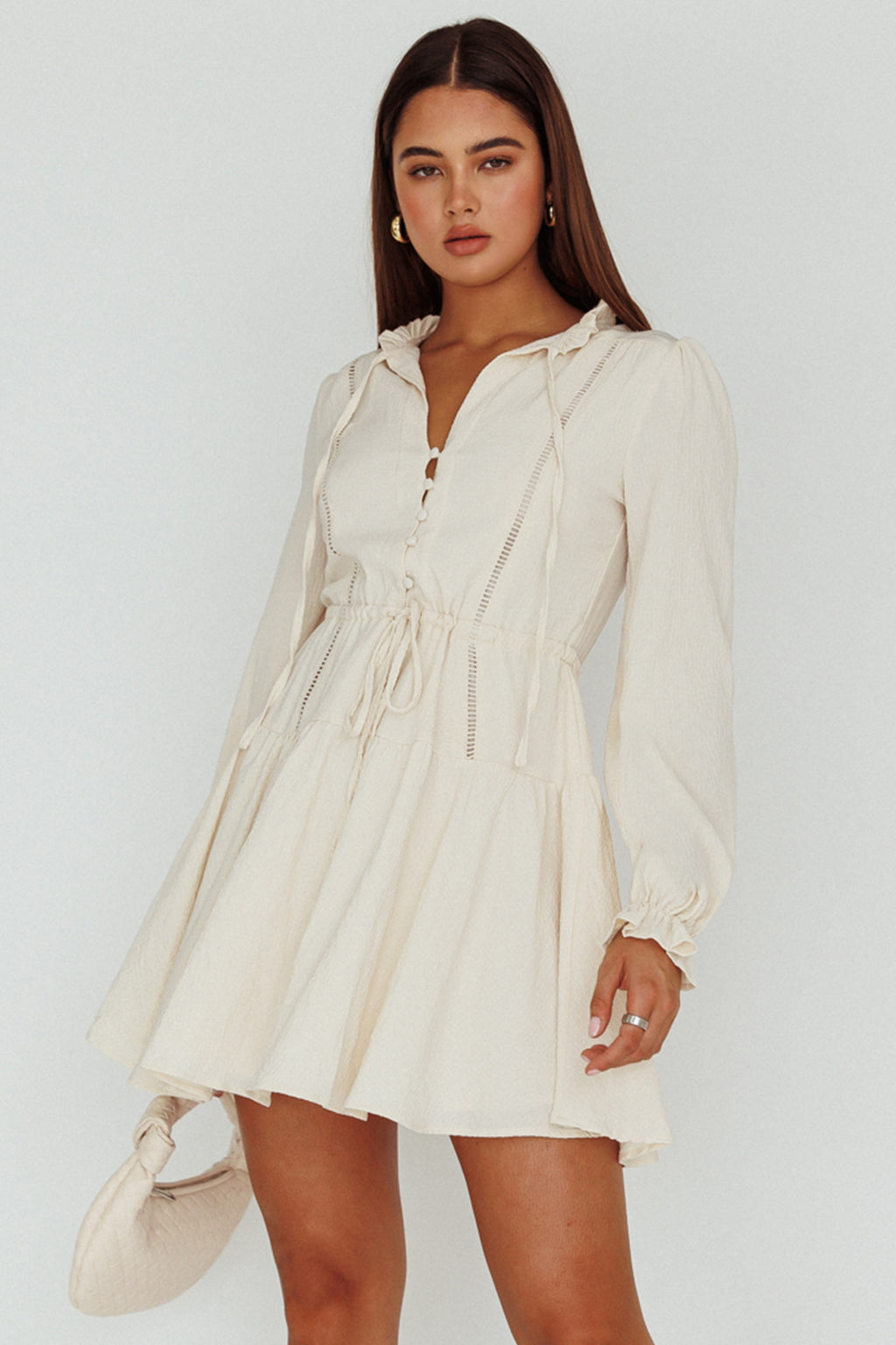 Waverly Long Sleeve Mini Dress Beige by Selfie Leslie Australia