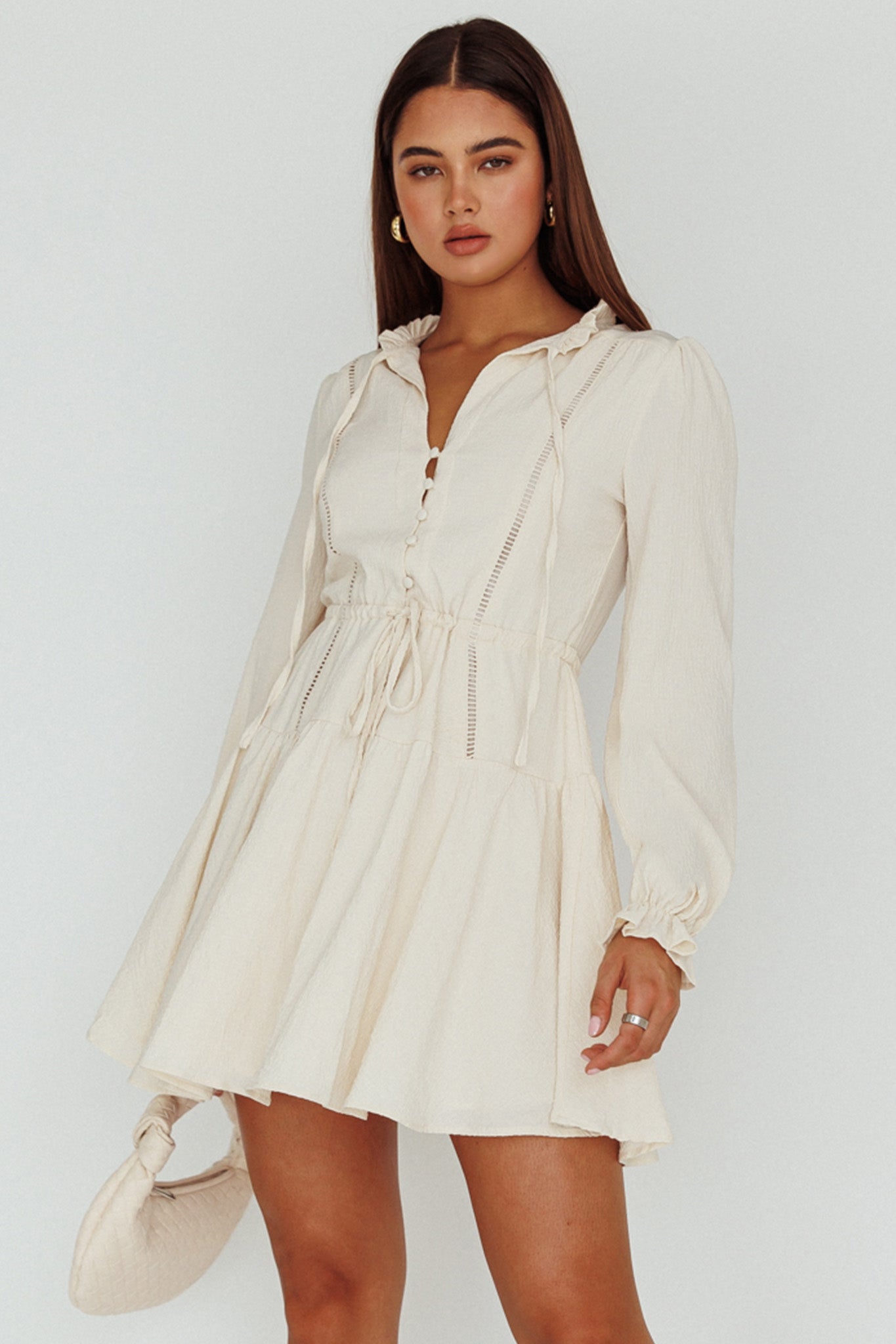 Waverly Long Sleeve Mini Dress Beige by Selfie Leslie Australia