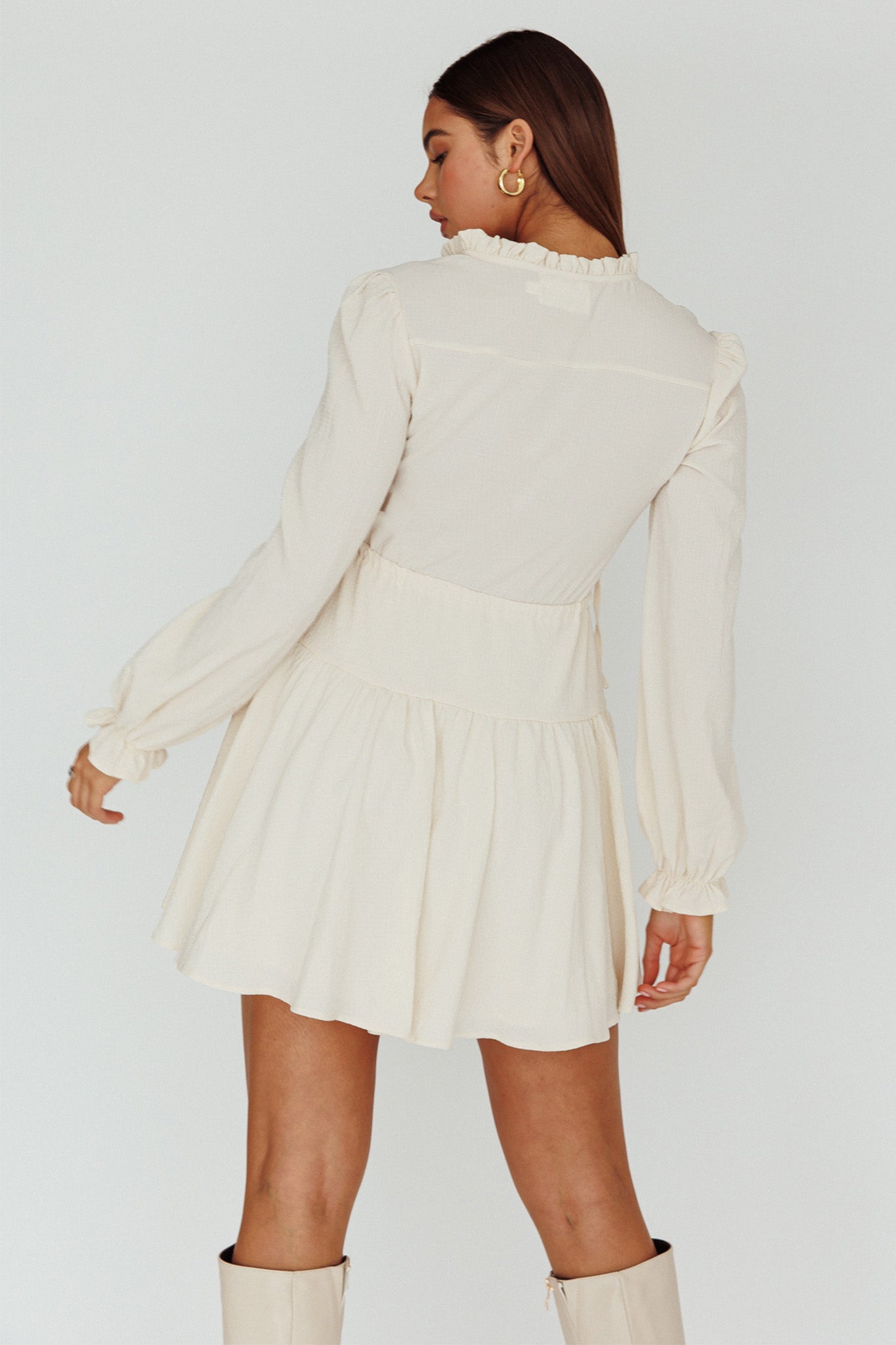 Waverly Long Sleeve Mini Dress Beige by Selfie Leslie Australia