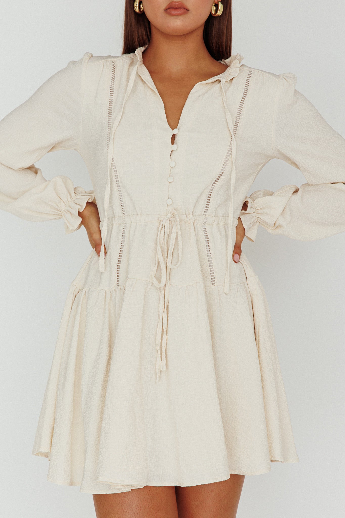 Waverly Long Sleeve Mini Dress Beige by Selfie Leslie Australia