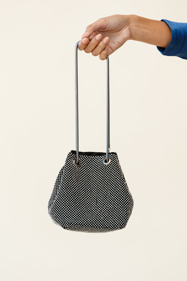 Own The Night Diamante Mesh Bag Black by Selfie Leslie