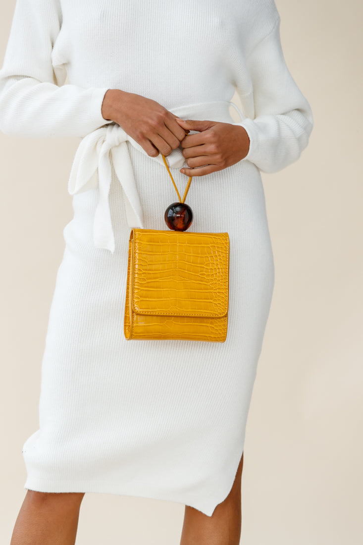 Audrey Wrist Strap Bead Purse Yellow by Selfie Leslie