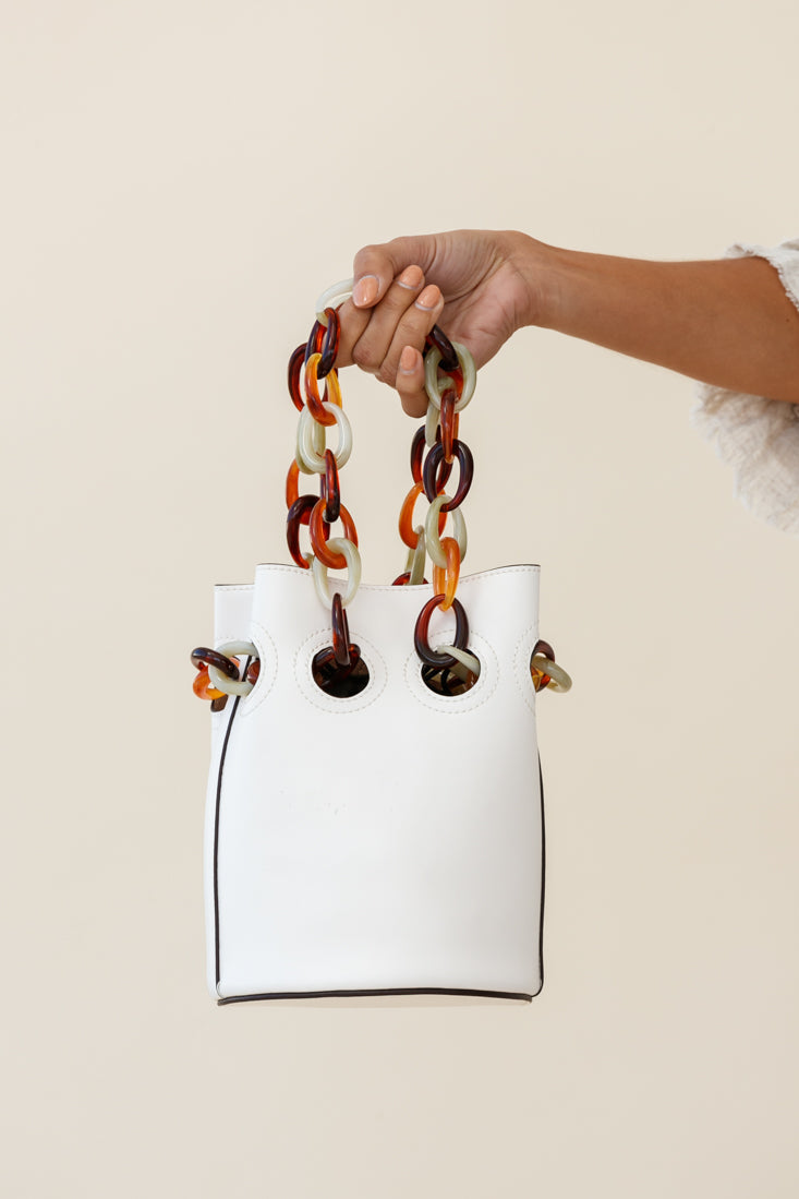 Cassie Chain Link Bucket Bag White by Selfie Leslie