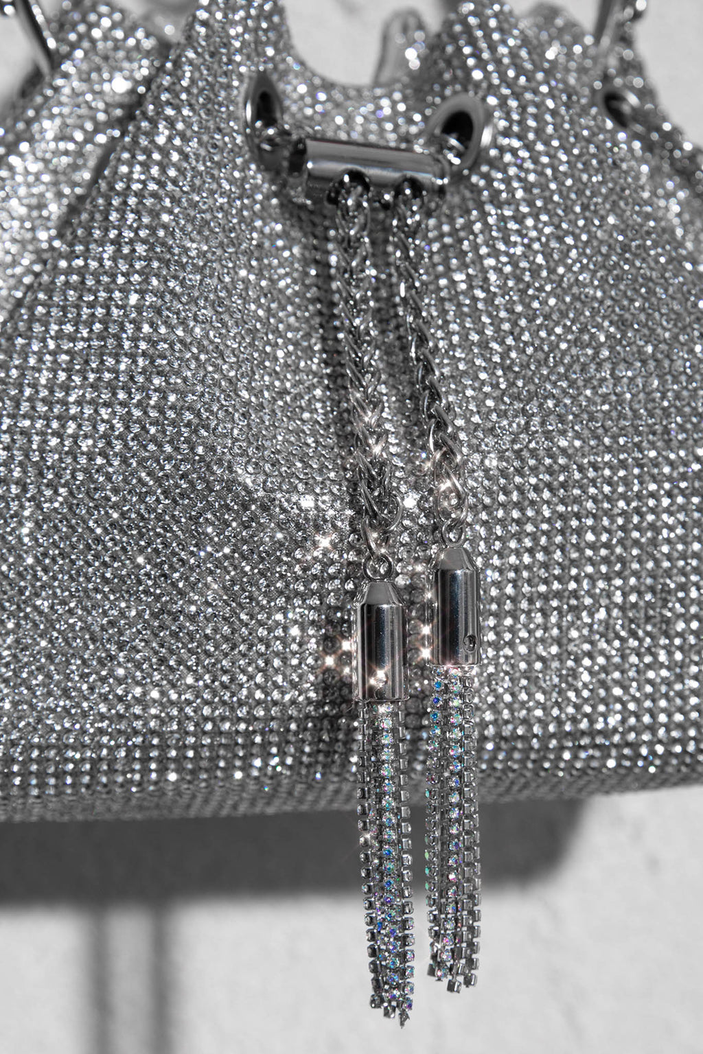 Hannah Diamante Bucket Bag Silver by Selfie Leslie