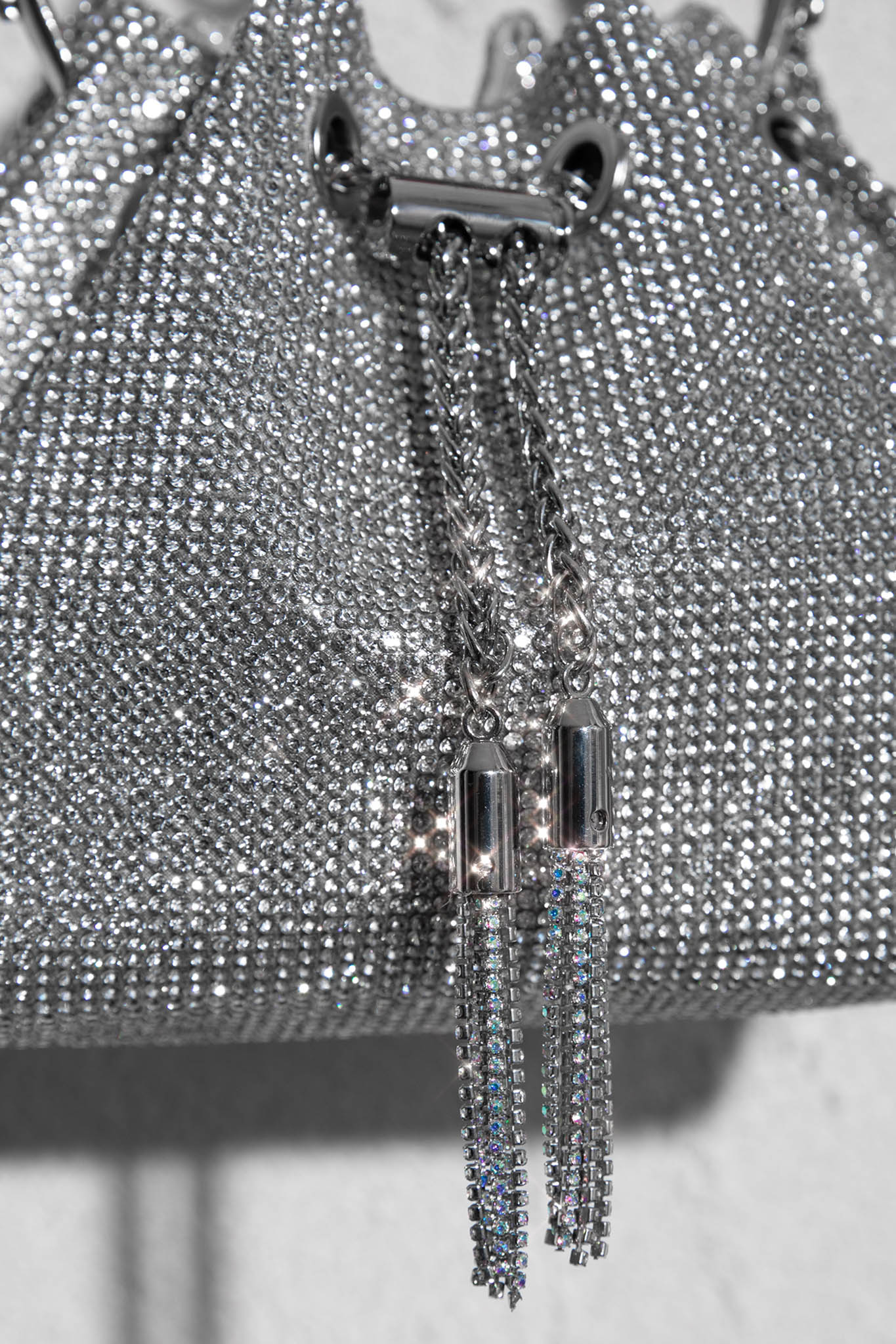 Hannah Diamante Bucket Bag Silver by Selfie Leslie