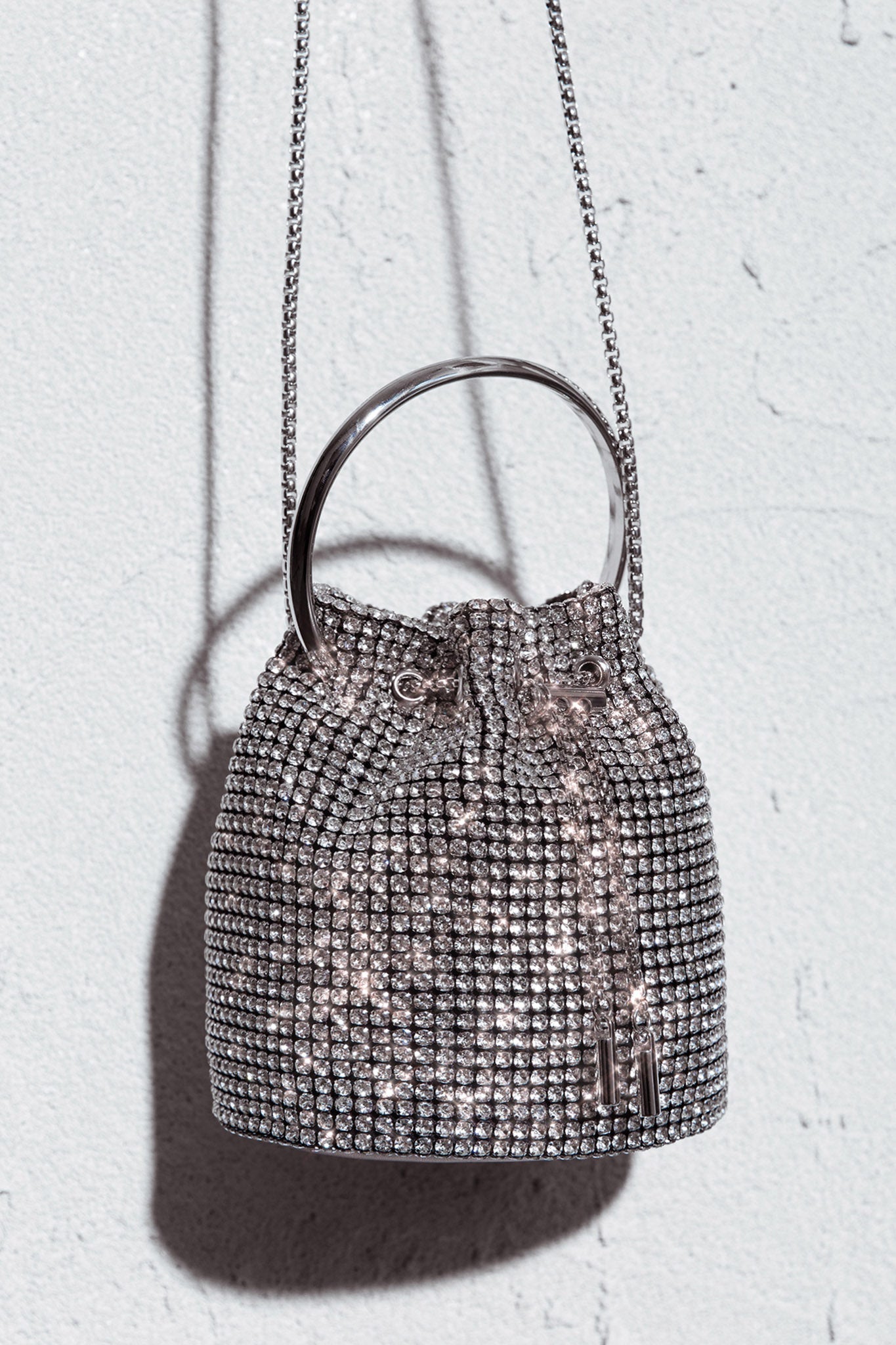 Fifth Avenue Diamante Bucket Bag Silver by Selfie Leslie
