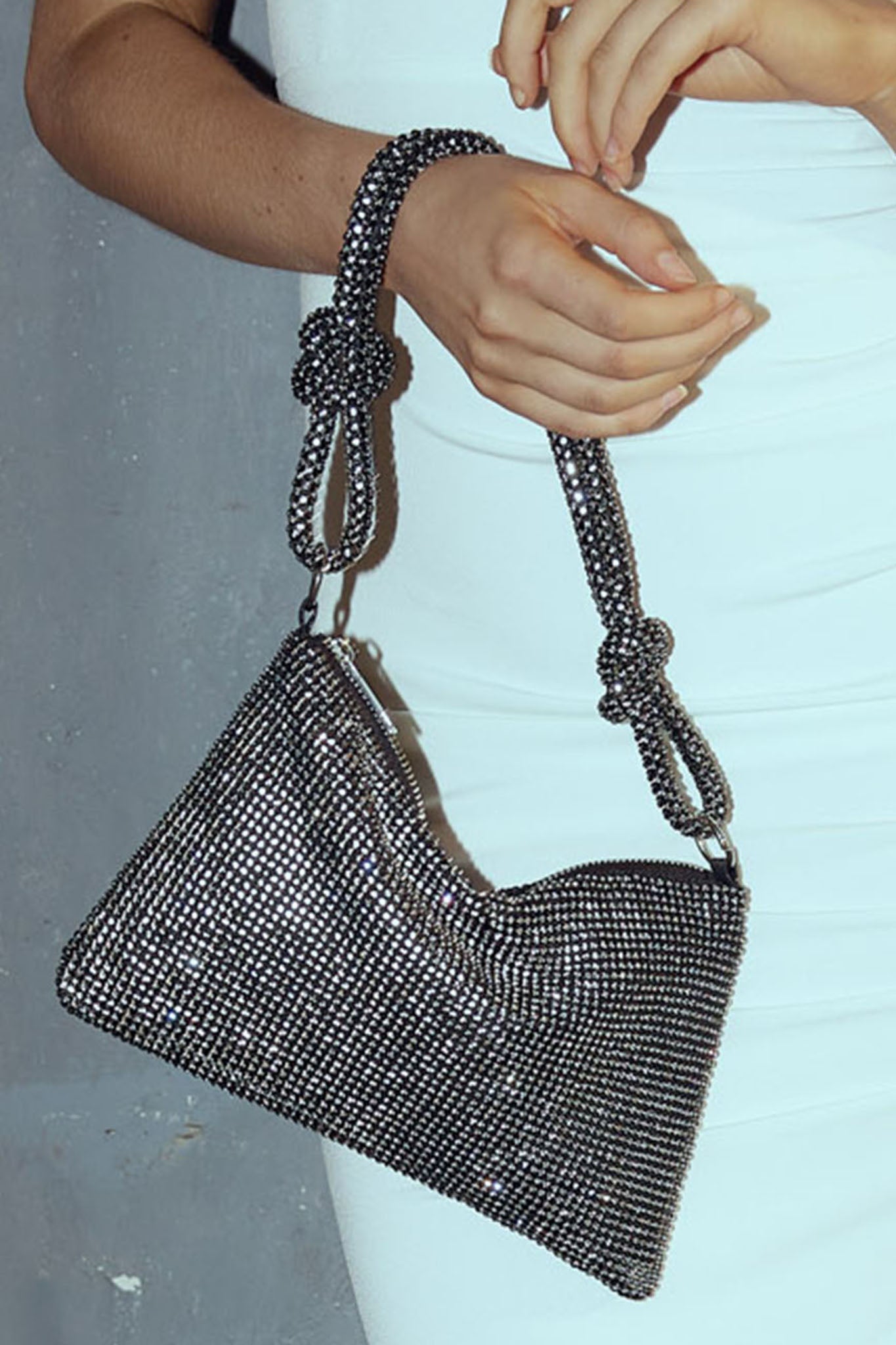 Harper Knot Strap Diamante Bag Black by Selfie Leslie