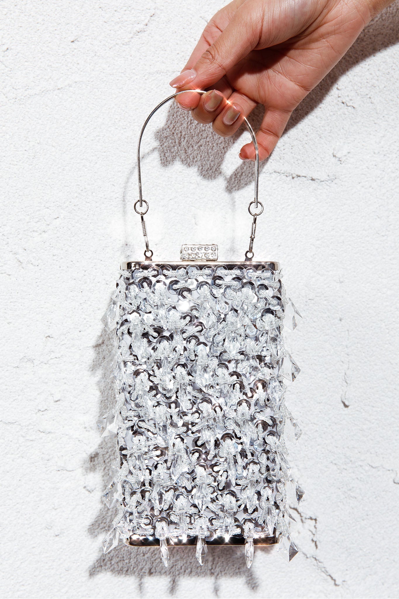Dancing In September Sequin Rectangle Bag Silver by Selfie Leslie