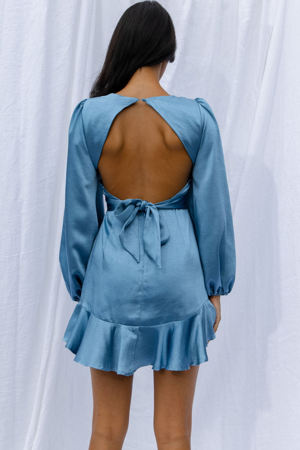 Playa Vista Long Sleeve Frill Hem Dress Blue by Selfie Leslie