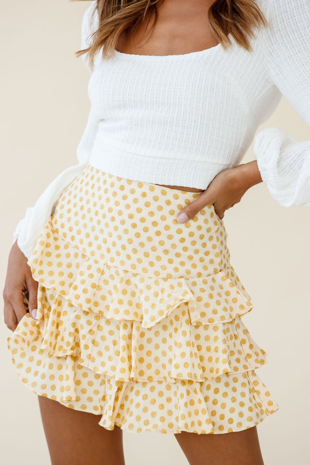 Let Them Eat Cake Triple Ruffle Skirt Polka Dot Yellow by Selfie Leslie