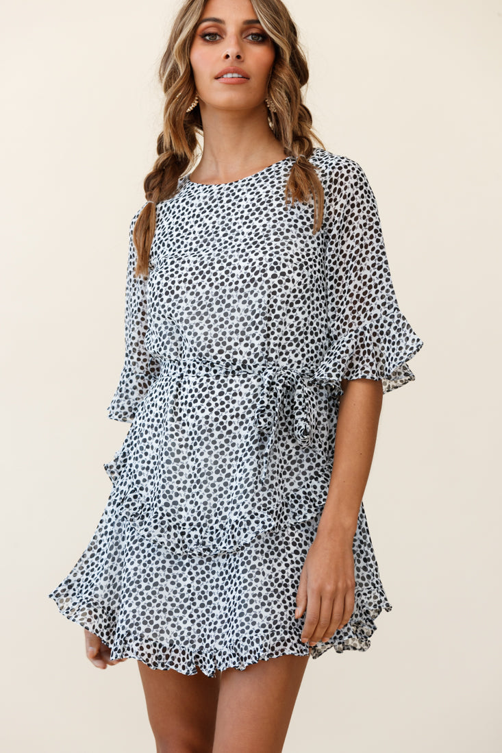 Wife Me Crew Neck Ruffle Insert Dress Polka Dot Black by Selfie Leslie