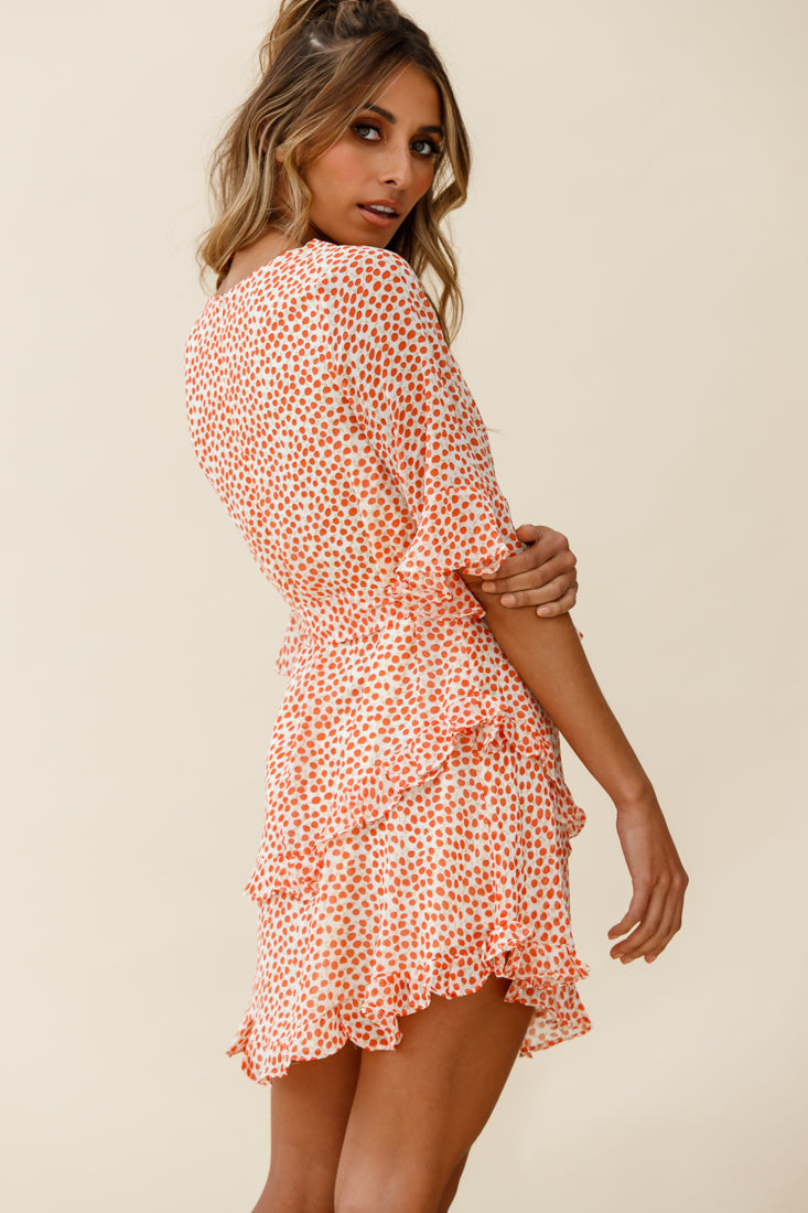 Wife Me Crew Neck Ruffle Insert Dress Polka Dot Orange by Selfie Leslie