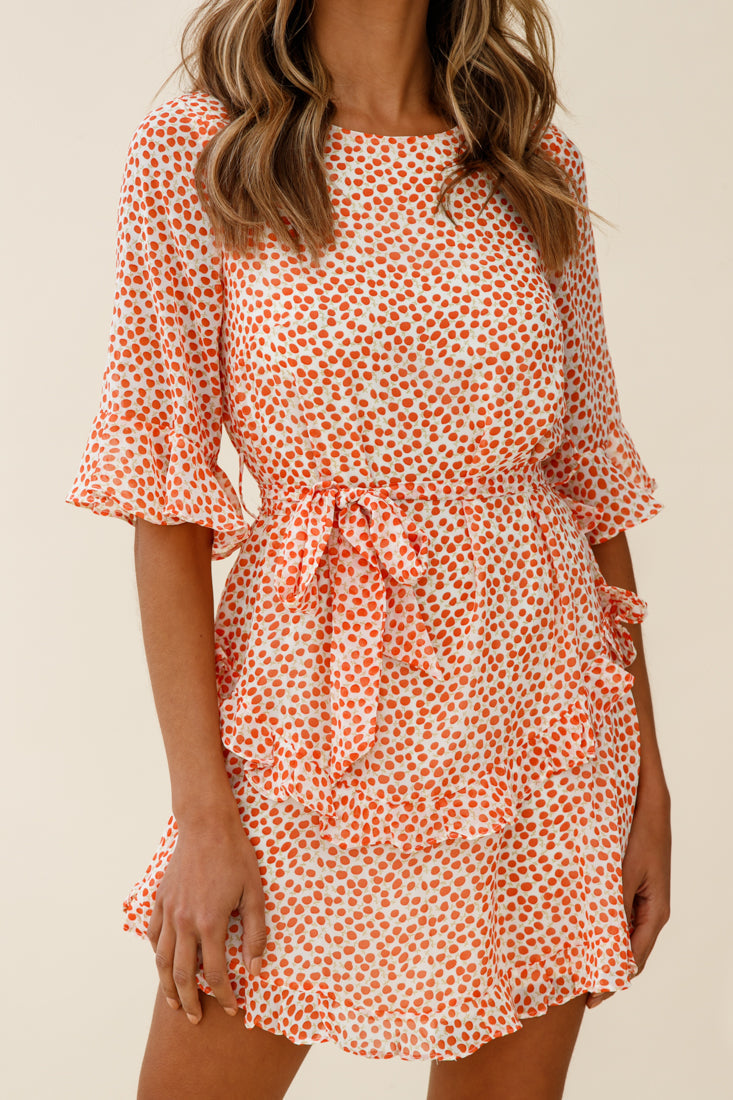 Wife Me Crew Neck Ruffle Insert Dress Polka Dot Orange by Selfie Leslie