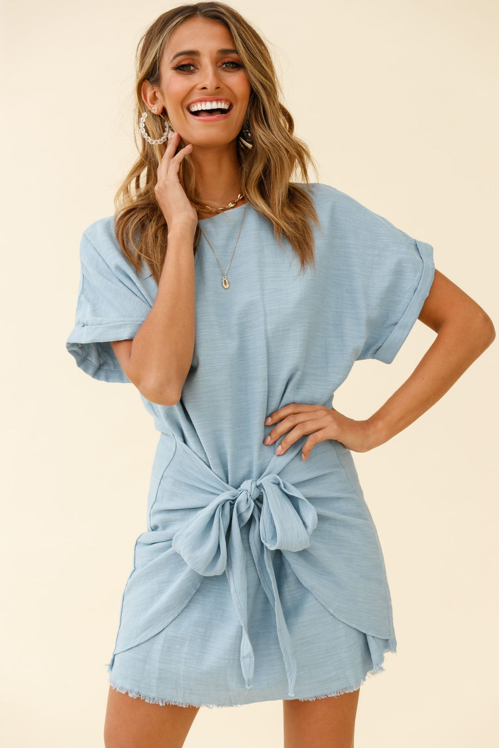 Marci Loose Fit Tie Feature Shirt Dress Blue by Selfie Leslie