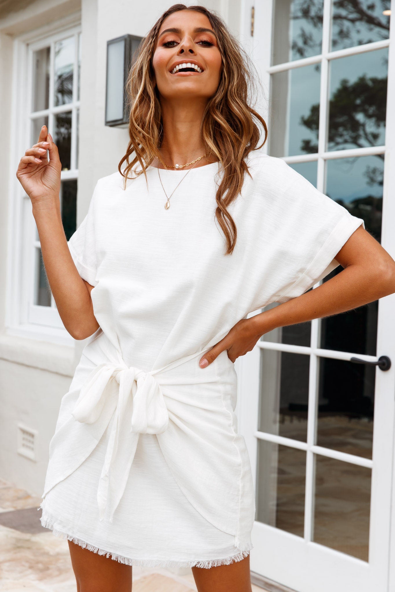 Marci Loose Fit Tie Feature Shirt Dress White by Selfie Leslie