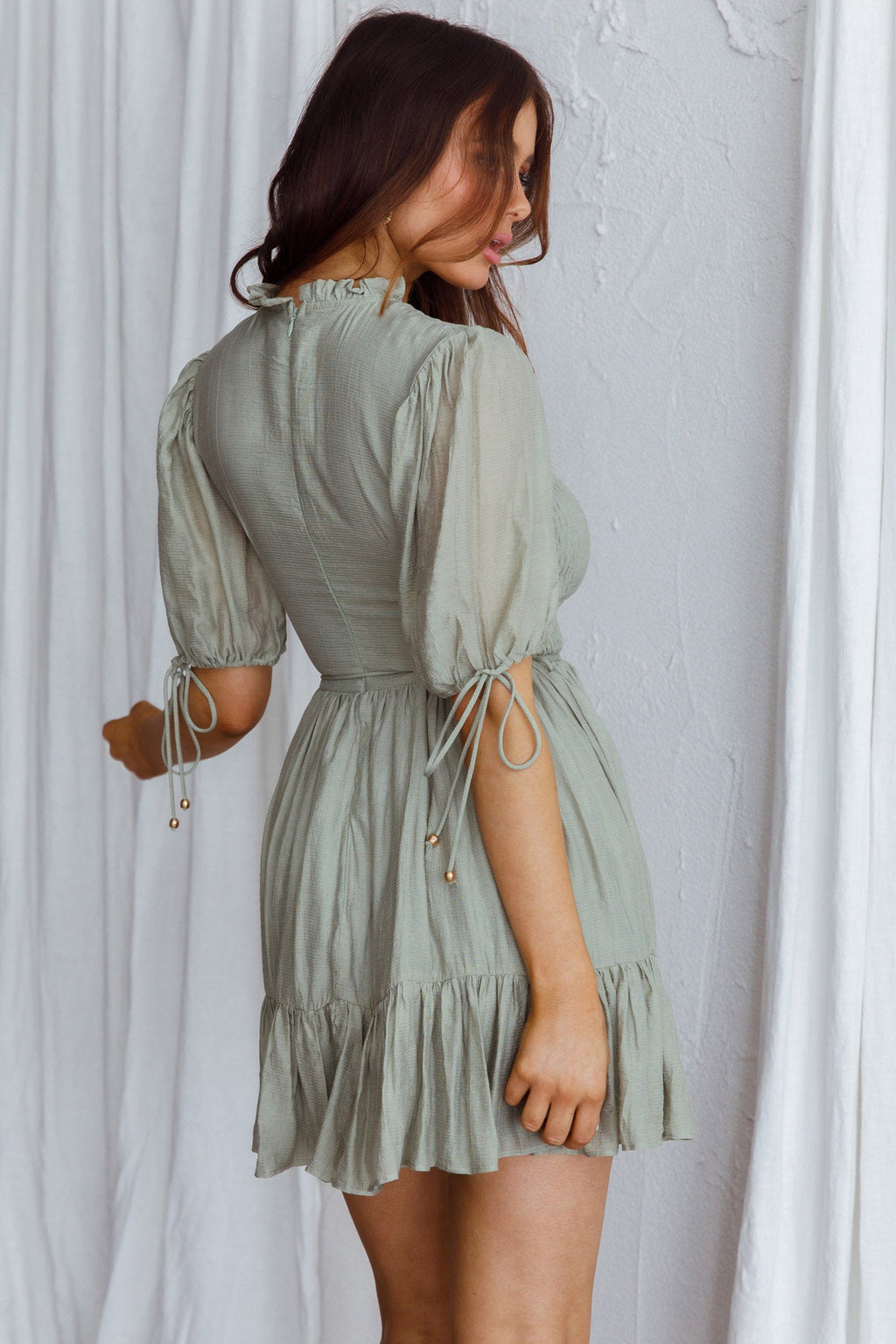 Secret Garden Puff Sleeve Smocked Bodice Dress Avocado by Selfie Leslie