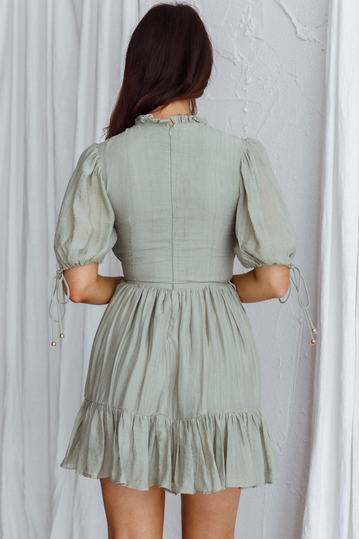 Secret Garden Puff Sleeve Smocked Bodice Dress Avocado by Selfie Leslie