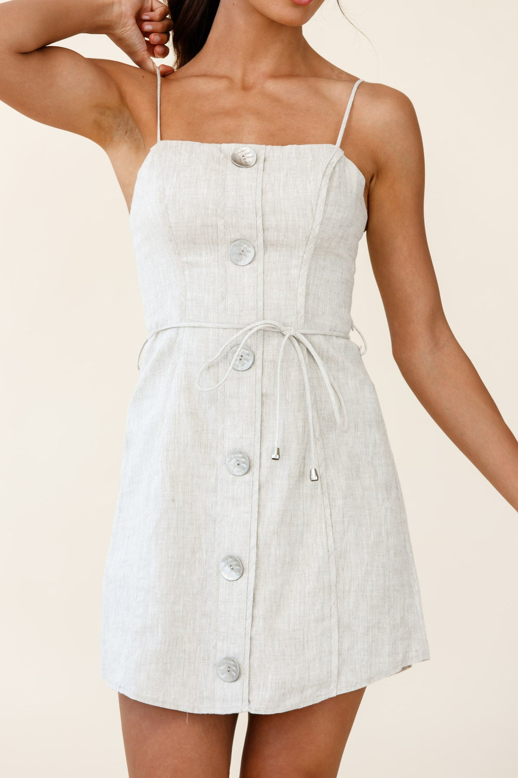 Sacramento Faux Placket Button Detail Dress Natural by Selfie Leslie