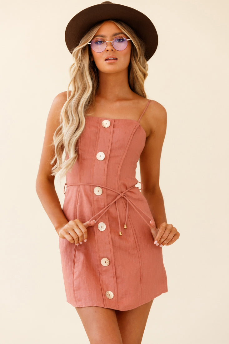 Sacramento Faux Placket Button Detail Dress Rose by Selfie Leslie