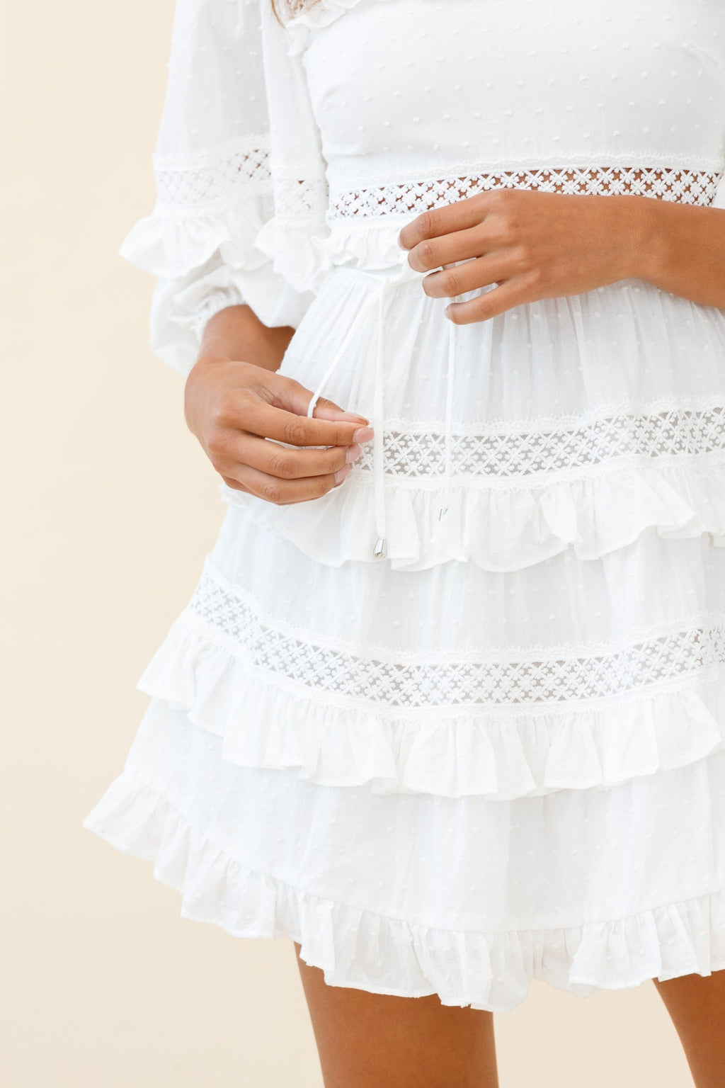 Dream About It Puff Sleeve Frill Dress White by Selfie Leslie