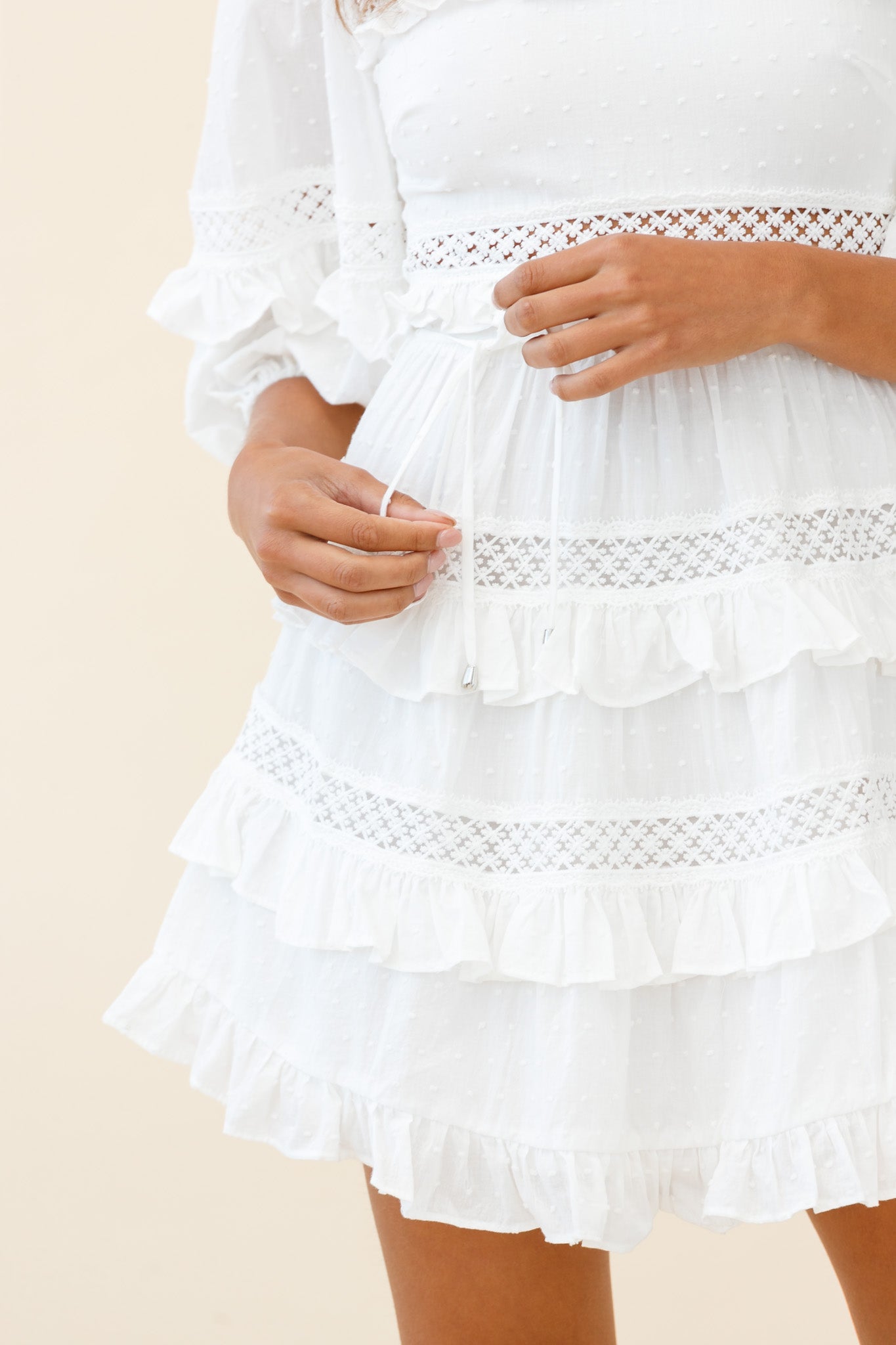 Dream About It Puff Sleeve Frill Dress White by Selfie Leslie