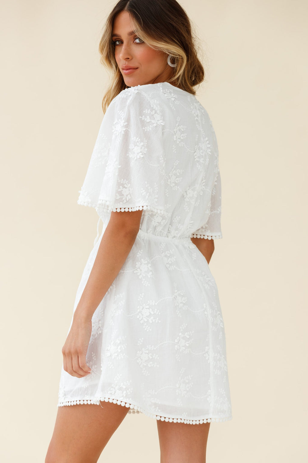 Esperanza Lace-Up Bust Floral Embroidery Dress White by Selfie Leslie