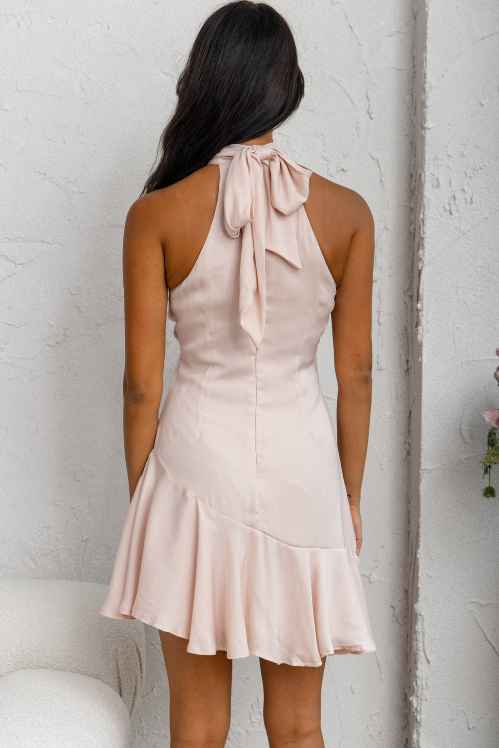 Promises Halterneck Fluted Hem Dress Nude by Selfie Leslie
