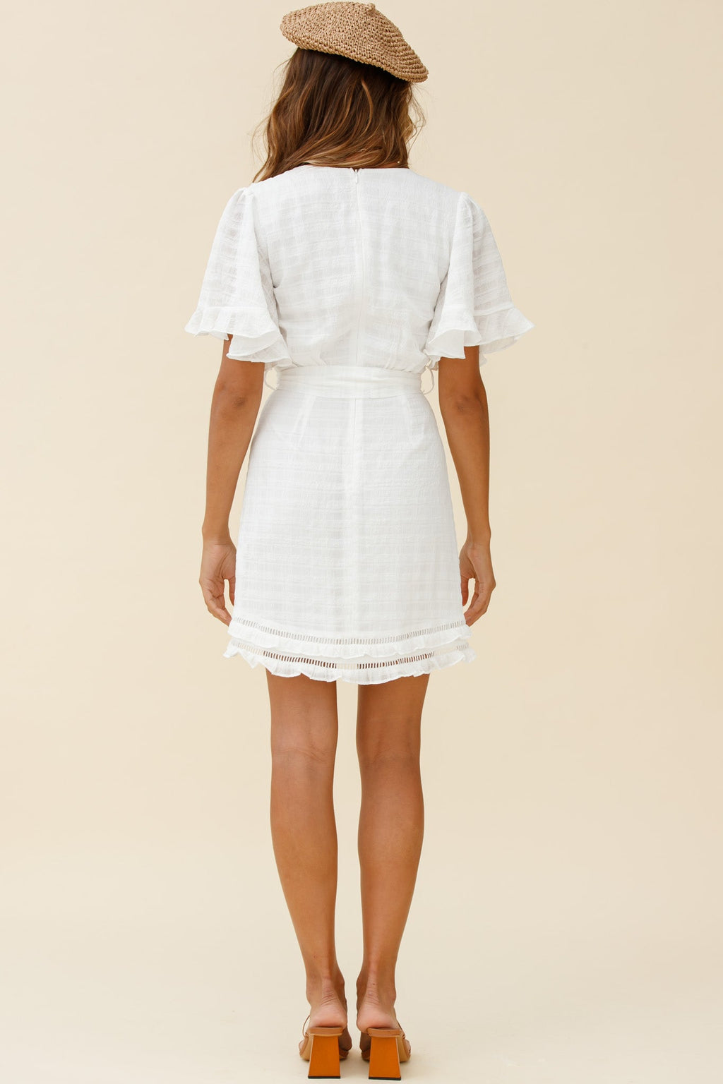 Hastings Angel Sleeve Faux Wrap Dress White by Selfie Leslie
