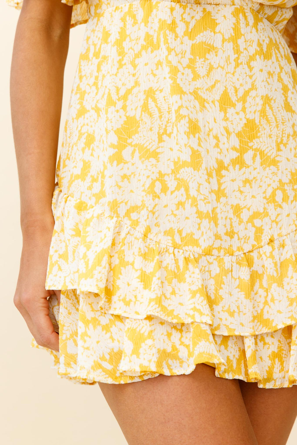 Mona Lisa Angel Sleeve Ruffle Trim Dress Floral Print Yellow by Selfie Leslie