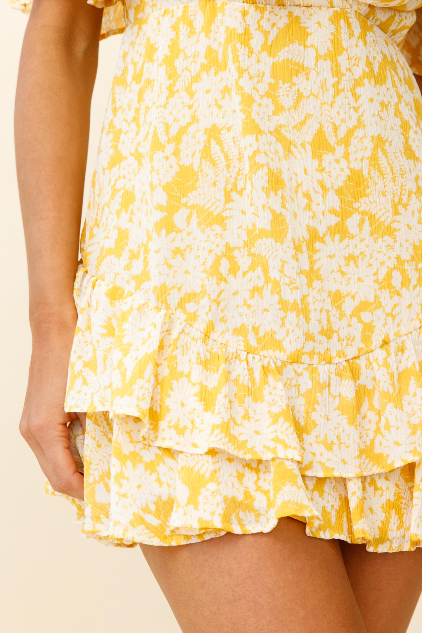 Mona Lisa Angel Sleeve Ruffle Trim Dress Floral Print Yellow by Selfie Leslie