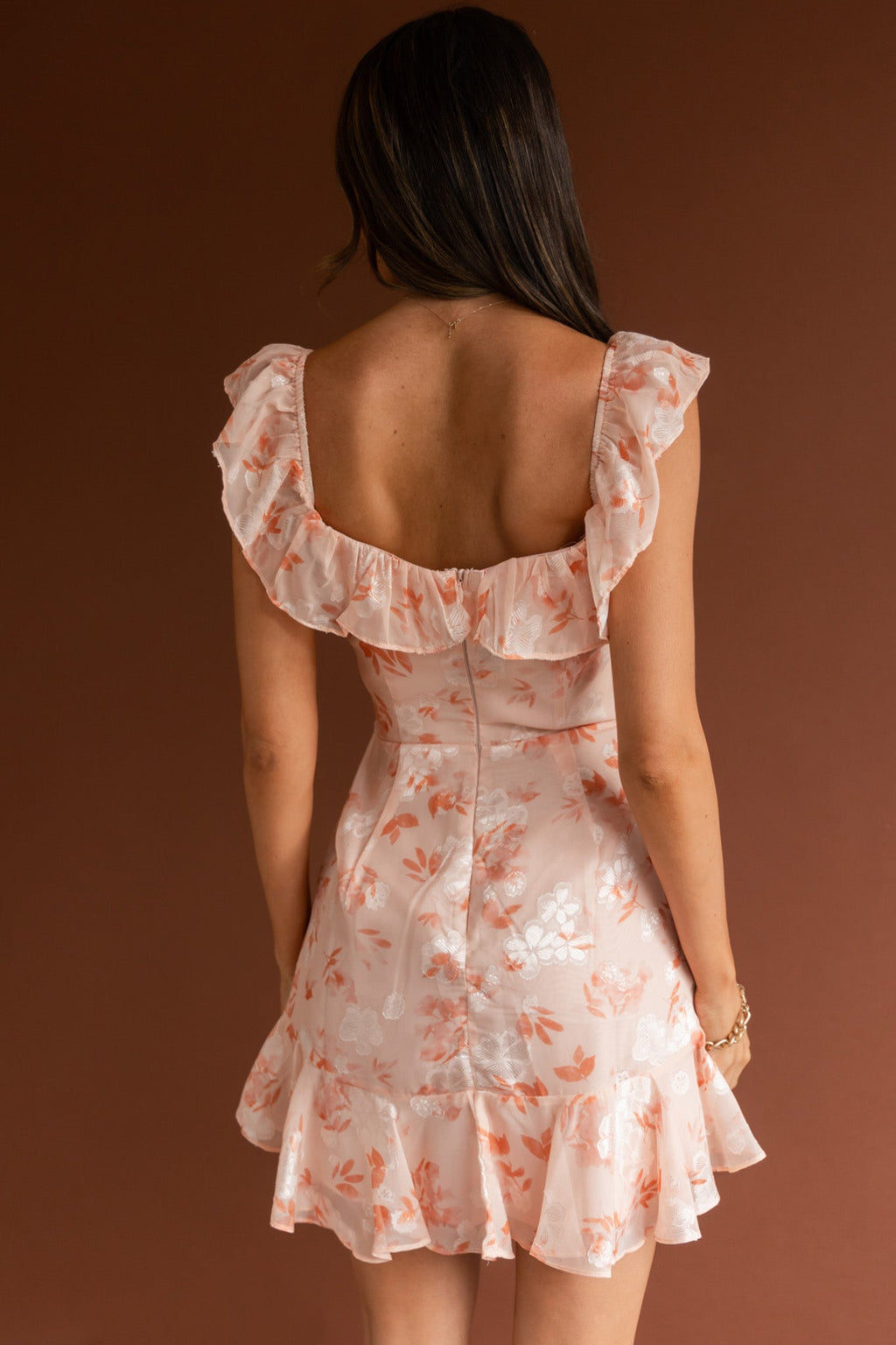 Flower Child Frill V-Neckline Dress Floral Blush by Selfie Leslie