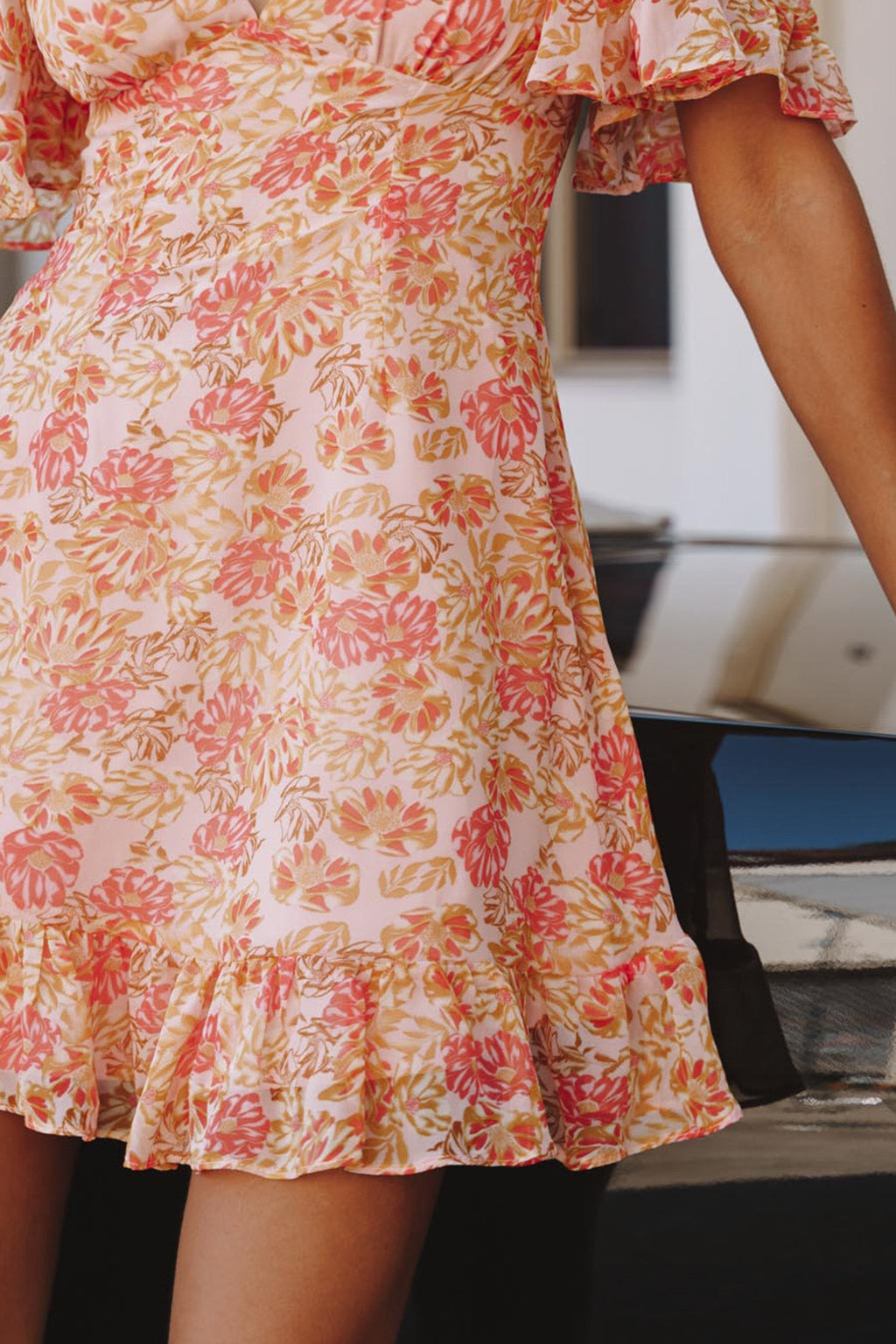 Sally Angel Sleeve Open Back Dress Floral Print Pink by Selfie Leslie