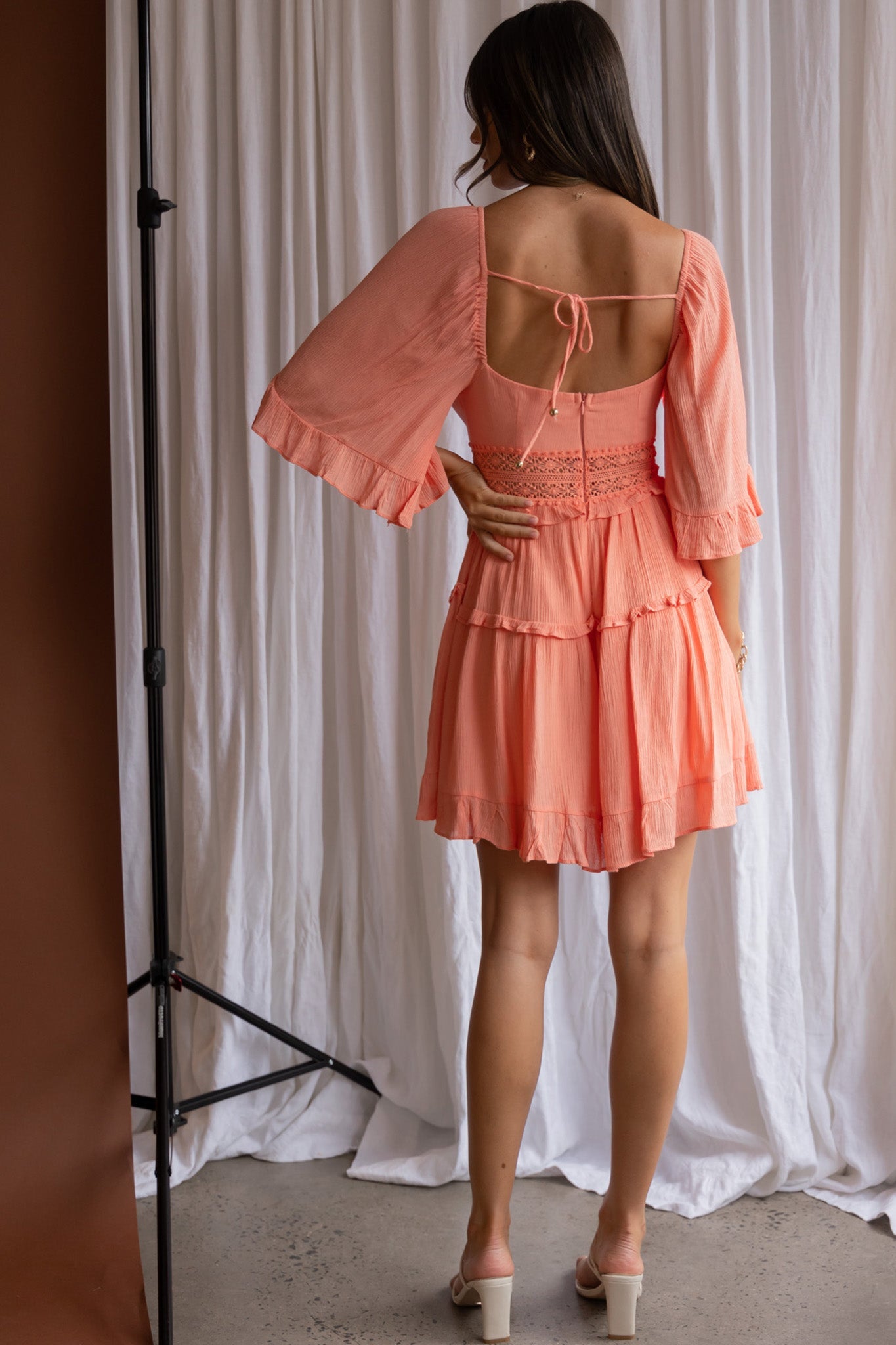 Desert Rose Bell Sleeve Mini Dress Blush by Selfie Leslie
