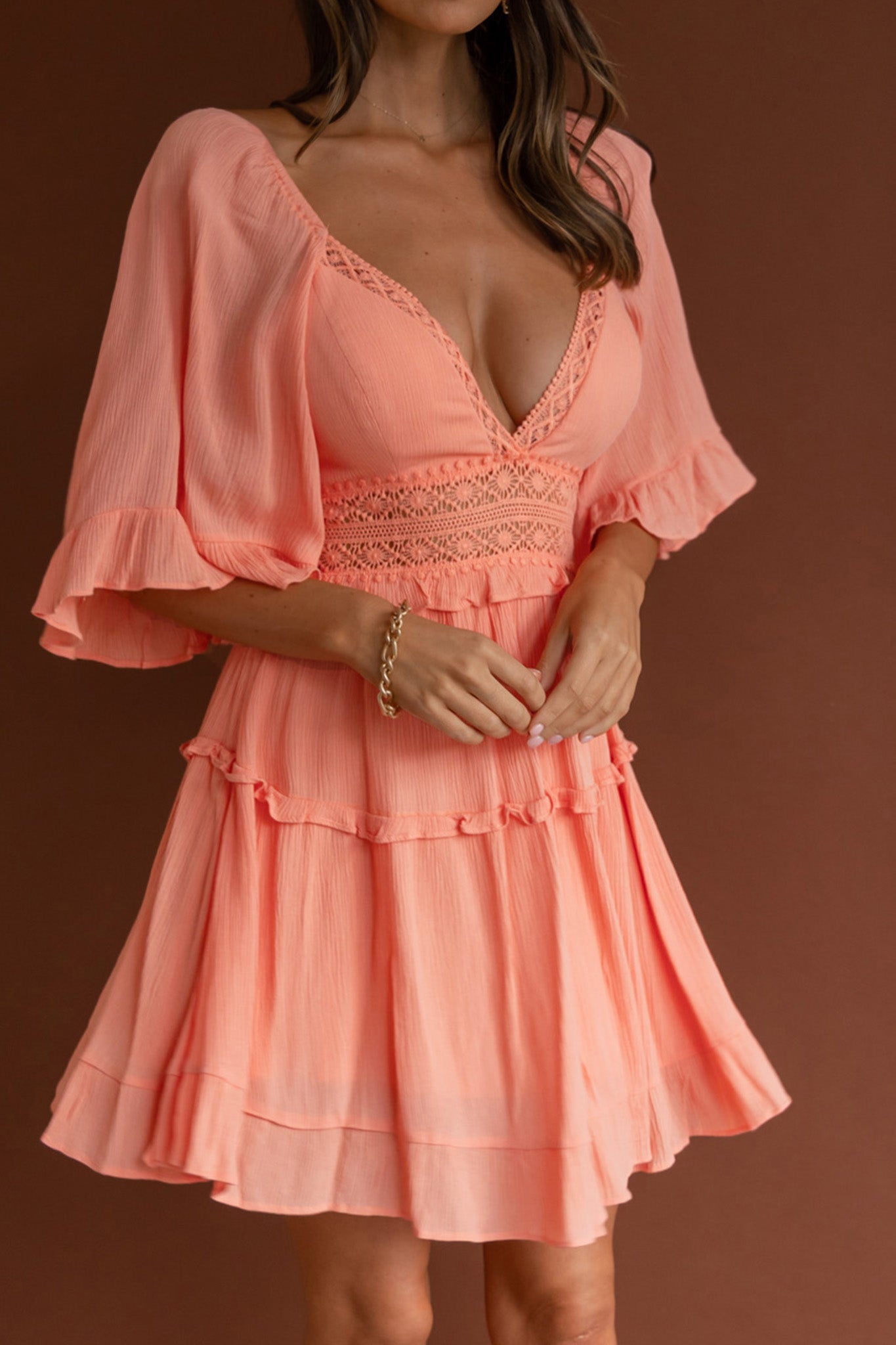 Desert Rose Bell Sleeve Mini Dress Blush by Selfie Leslie