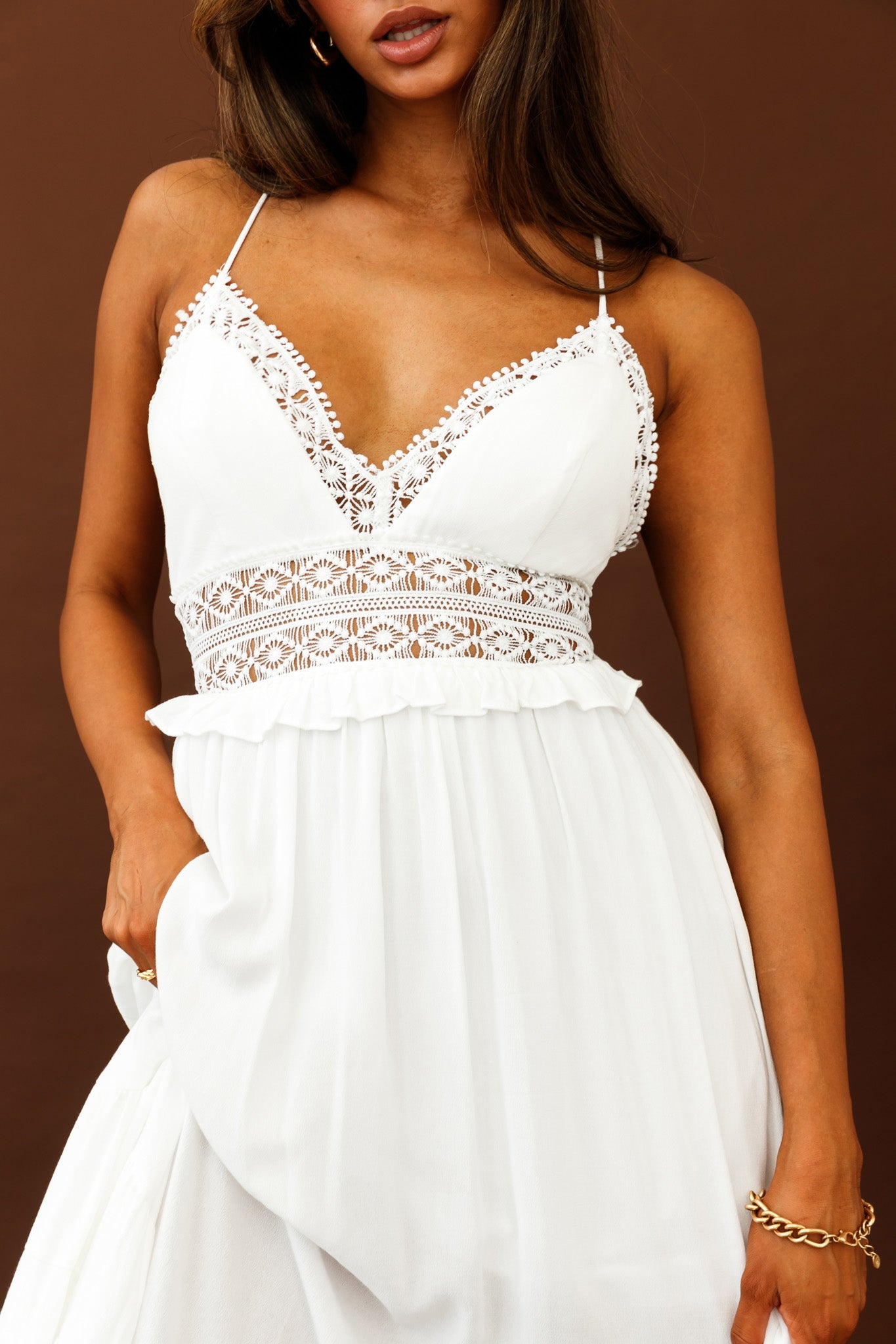 Desert Rose Crochet Tie-Up Back Maxi Dress White by Selfie Leslie