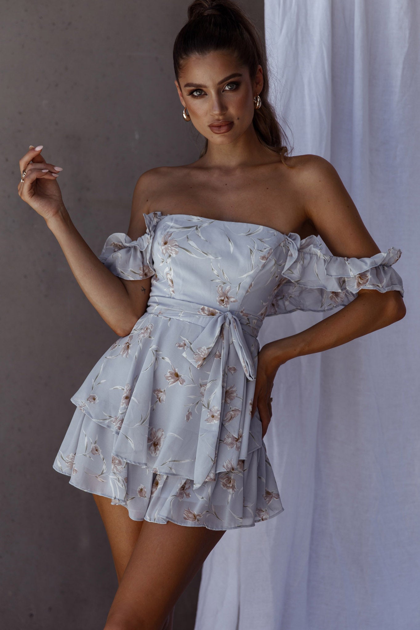 Verona Off-Shoulder Romper Floral Print Blue by Selfie Leslie