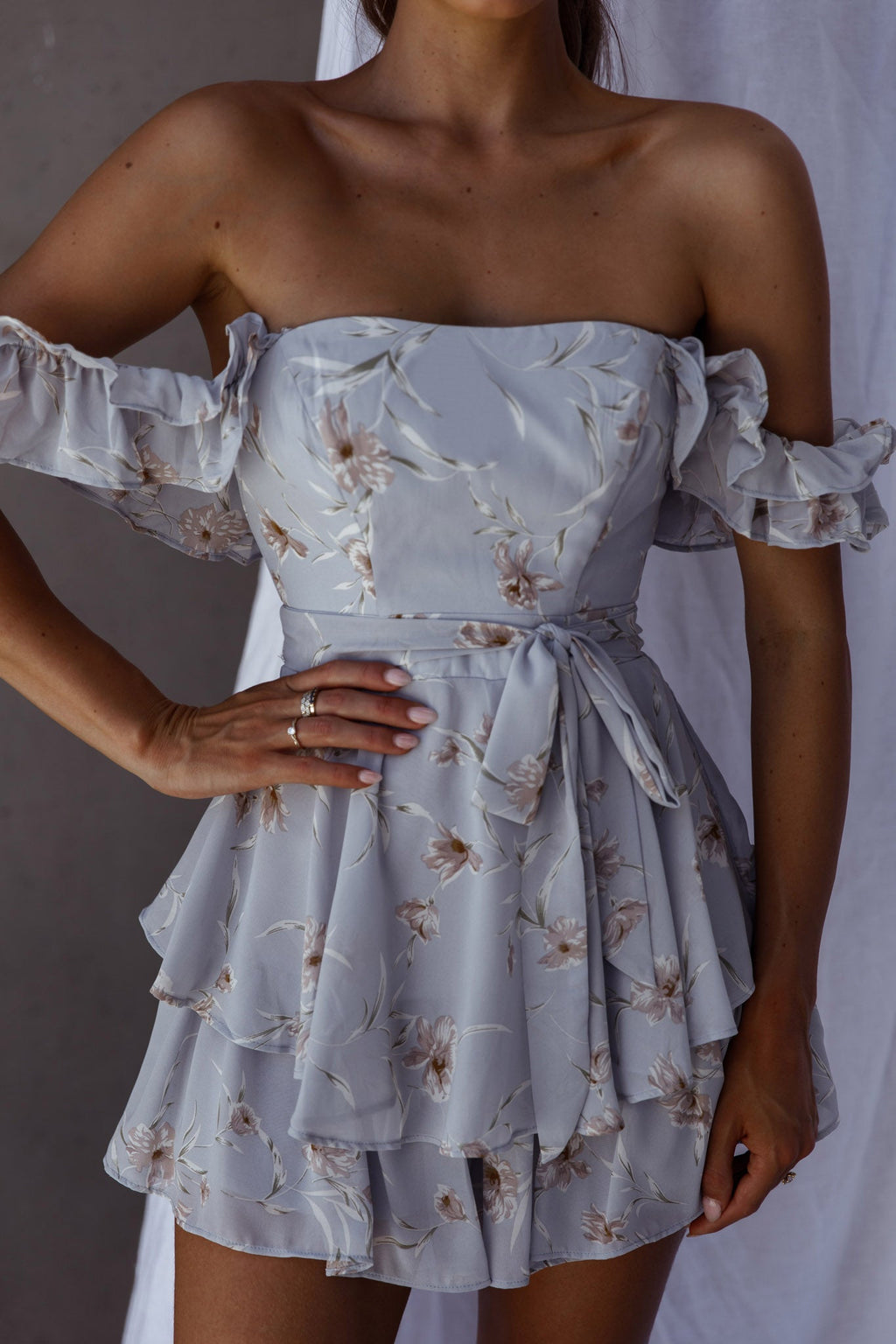 Verona Off-Shoulder Romper Floral Print Blue by Selfie Leslie