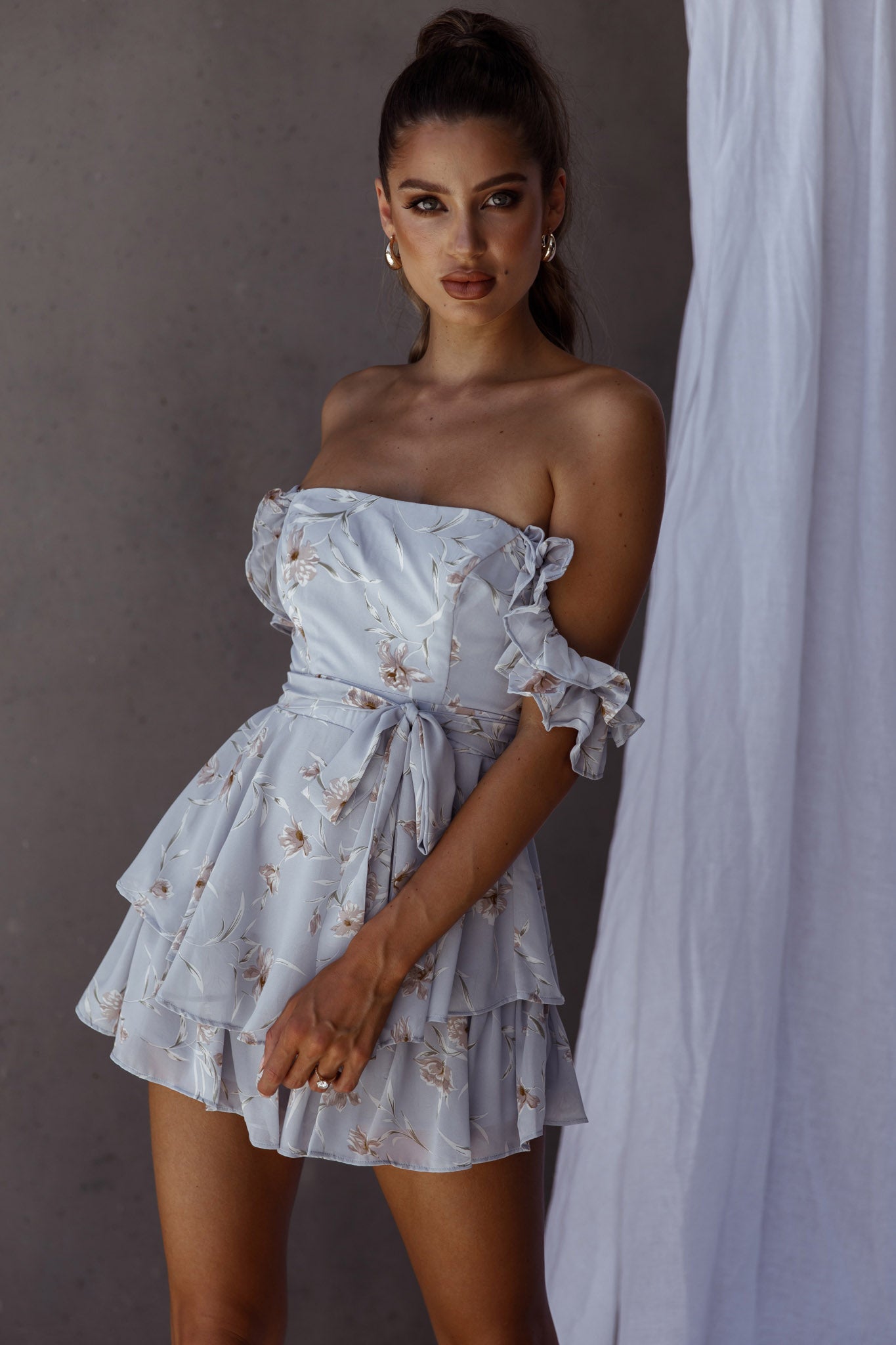 Verona Off-Shoulder Romper Floral Print Blue by Selfie Leslie