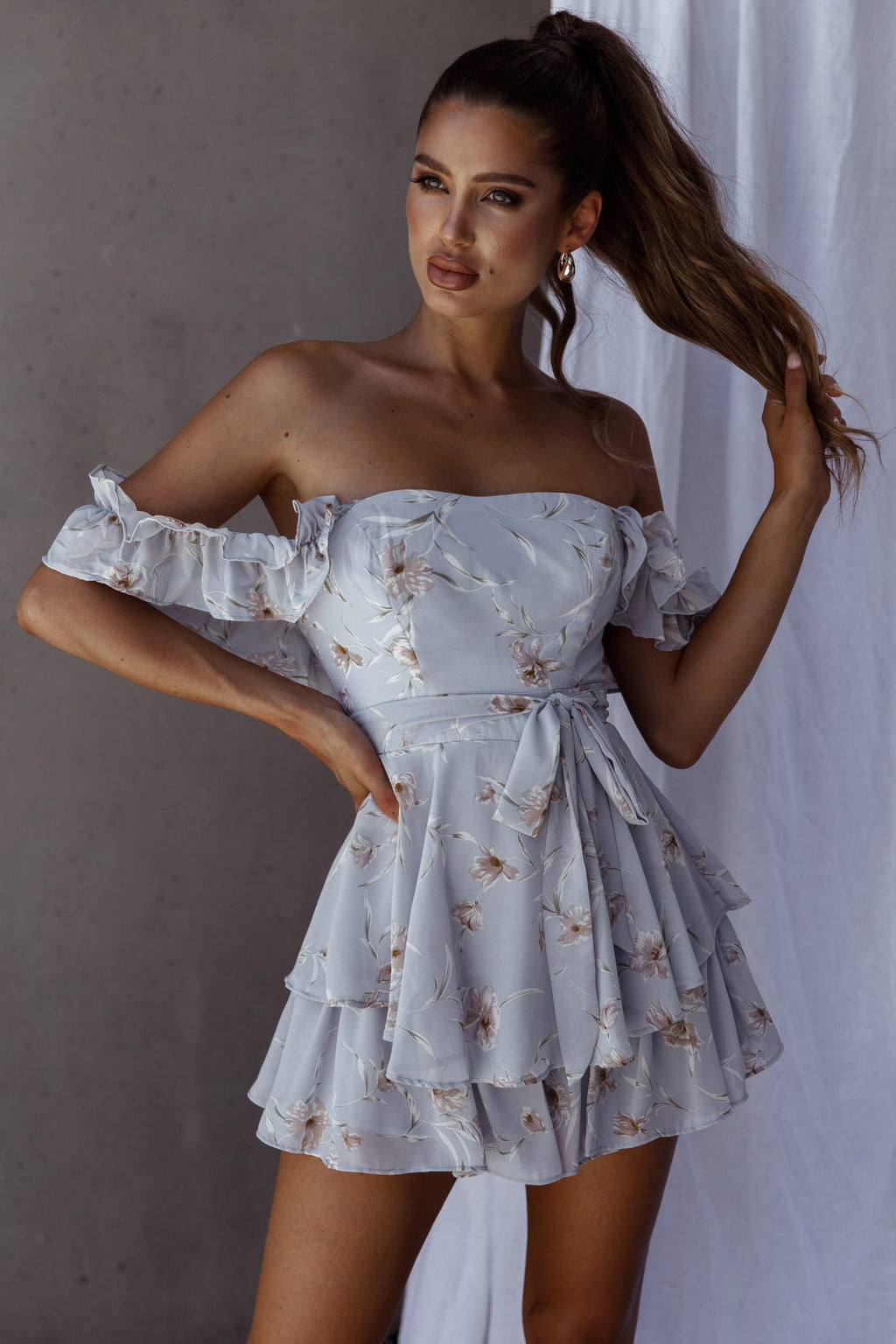 Verona Off-Shoulder Romper Floral Print Blue by Selfie Leslie